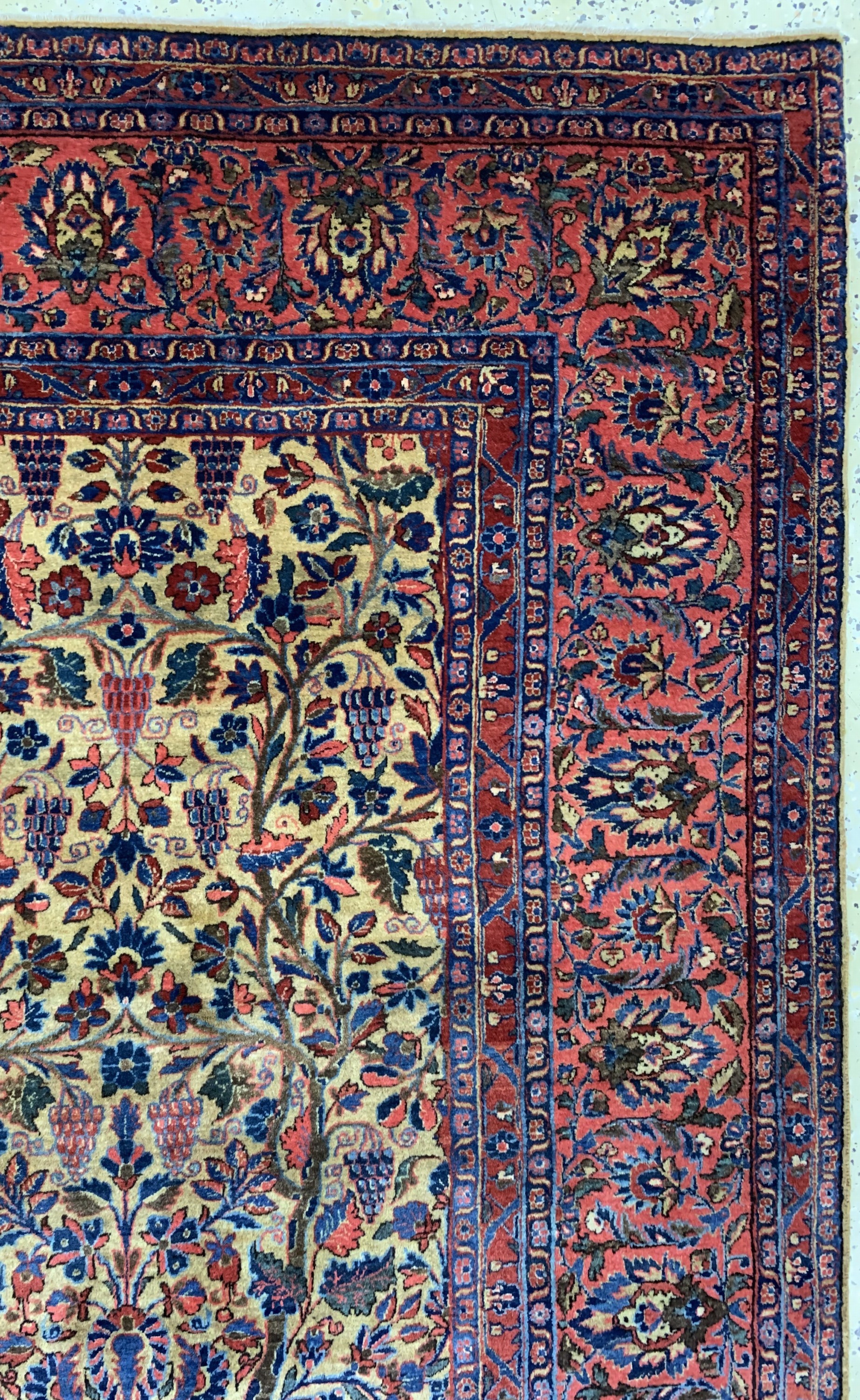 Detail e: Manchester Keschan antik, Persien, um 1900,Korkwolle auf Baumwolle, ca. 295 x 205 cm, fachkundig gereinigt, EHZ: 2