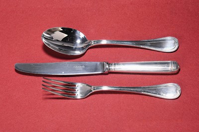 Image cutlery for 6 persons, Christofle, Malmaison, silver plated metal, 6 Menue forks, 6 soup ...