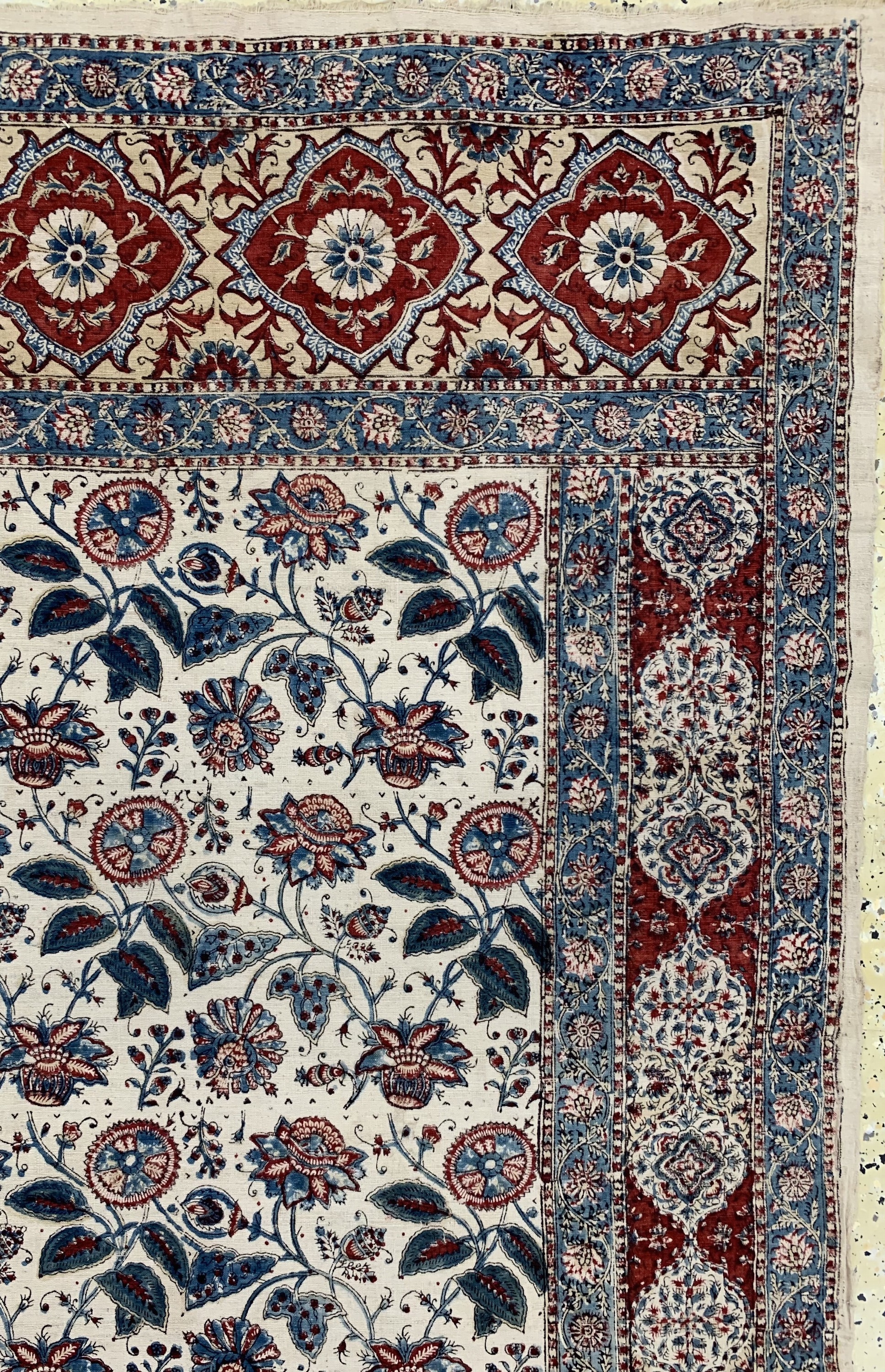 Detail e: Esfahan Ghalamkar, signiert, Persien, Anfang 20.Jhd, Baumwoll-Malerei, ca. 280 x 130cm, Reinigungsbedürftig, EHZ: 2