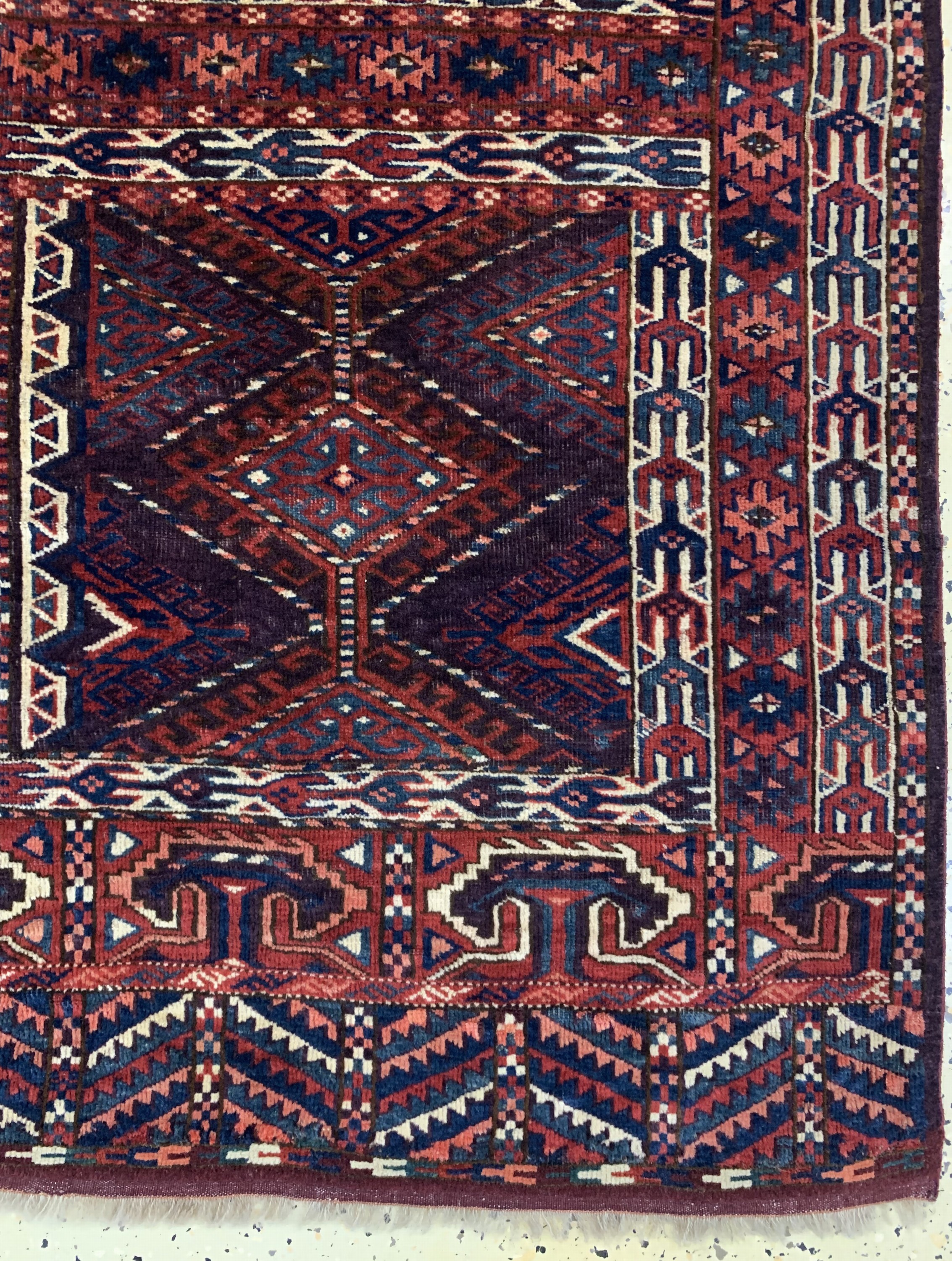 Detail a: Yomud Engsi antik, Turkmenistan, 19.Jhd, Wolle auf Wolle, ca. 148 x 126 cm, EHZ: 3