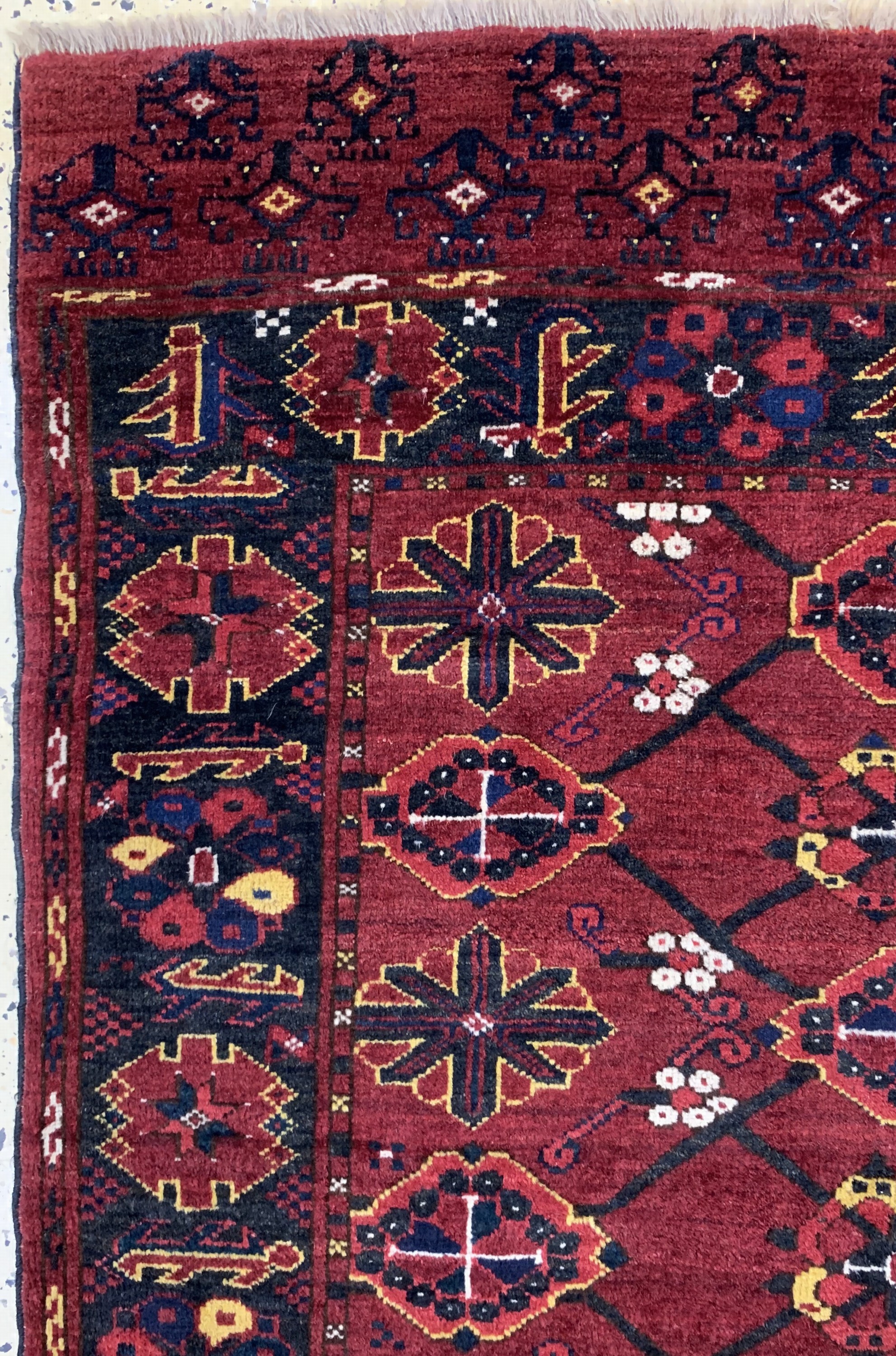 Detail c: Ersari Beschir"Minakhani", Turkmenistan, um1930, Wolle auf Wolle, ca. 195 x 140 cm, EHZ: 3, Mottenfra?