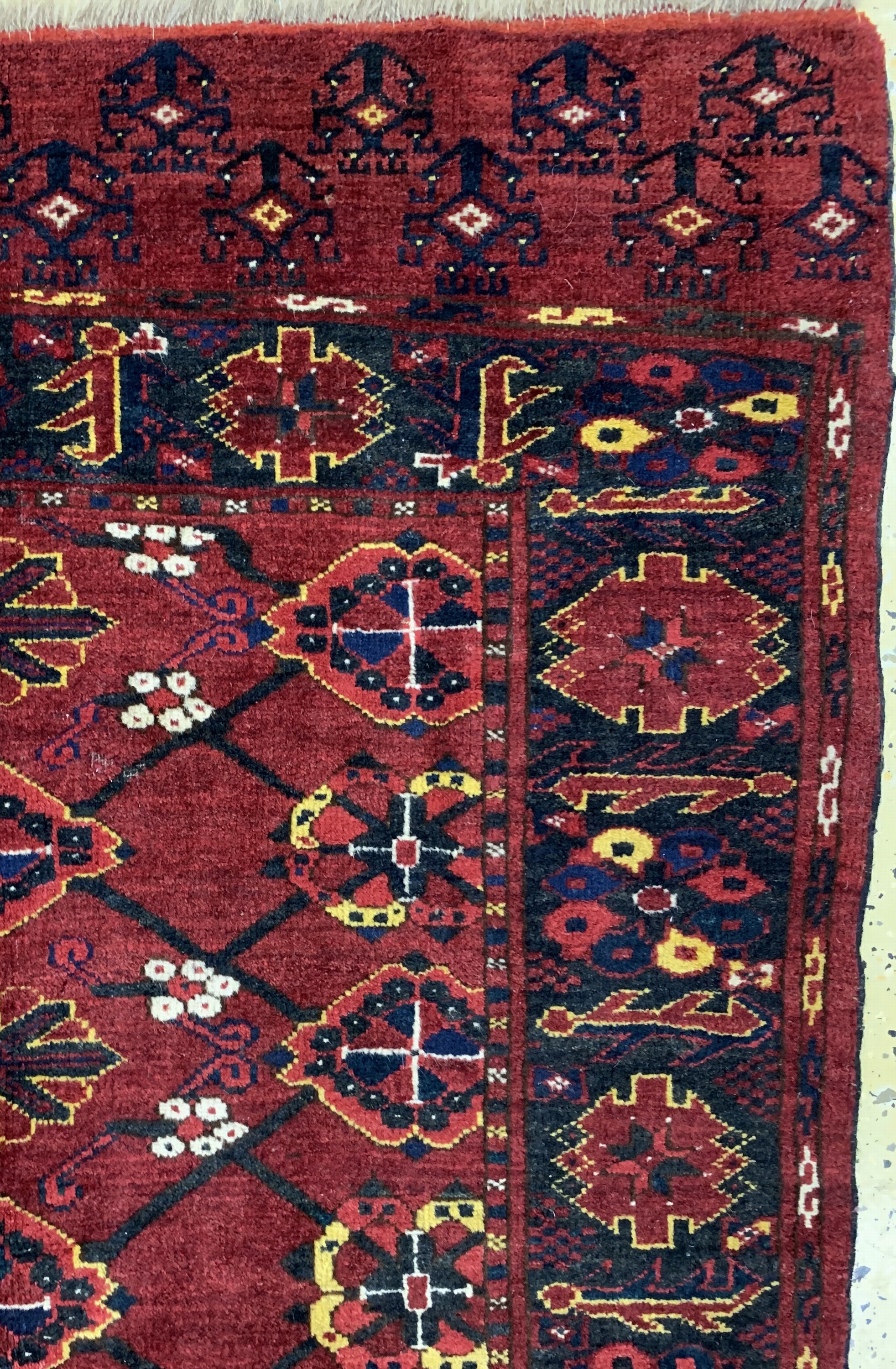 Detail e: Ersari Beschir"Minakhani", Turkmenistan, um1930, Wolle auf Wolle, ca. 195 x 140 cm, EHZ: 3, Mottenfra?
