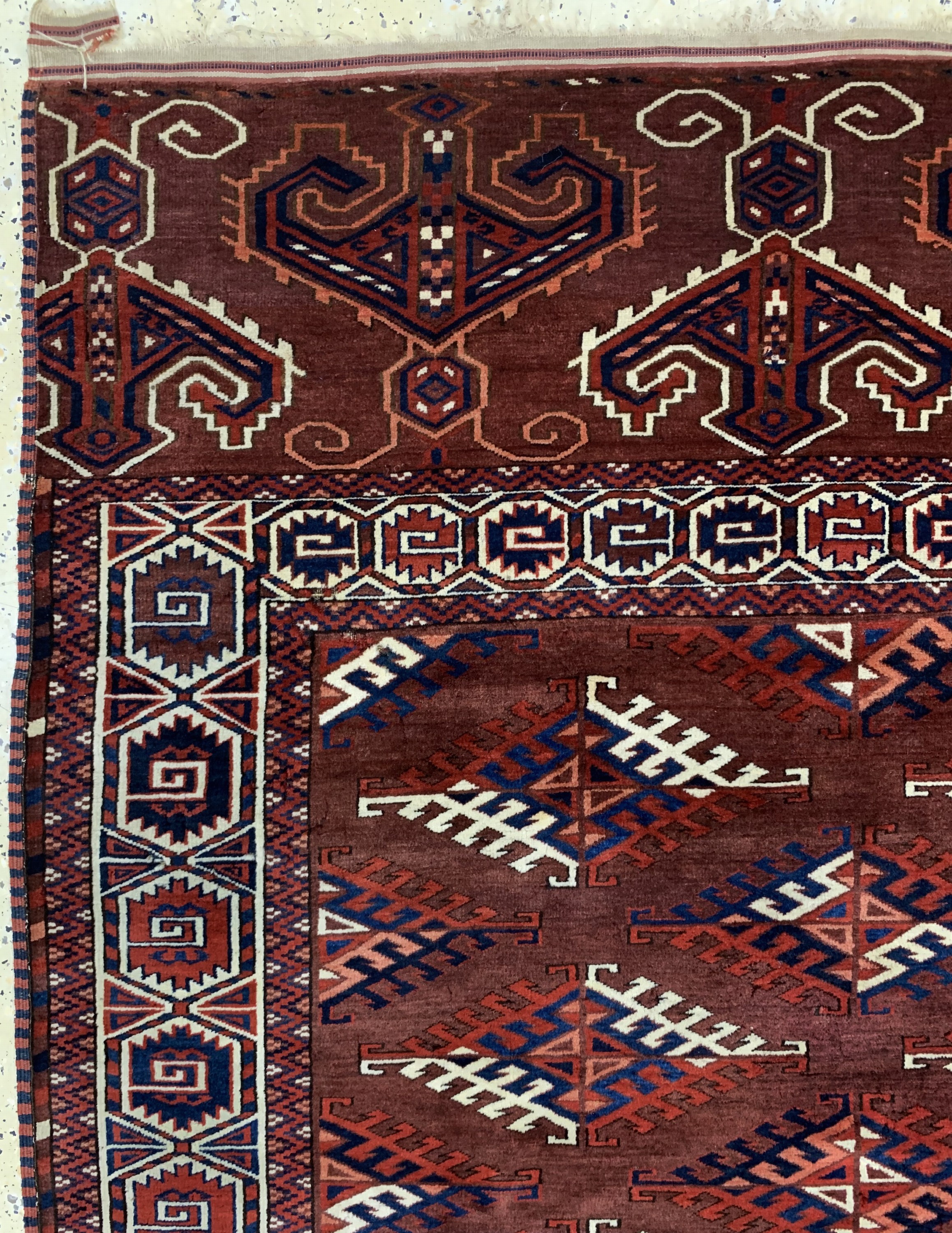 Detail d: Yomud Hauptteppich antik, Turkmenistan, 19.Jhd, Wolle auf Wolle, ca. 333 x 190 cm, EHZ: 4