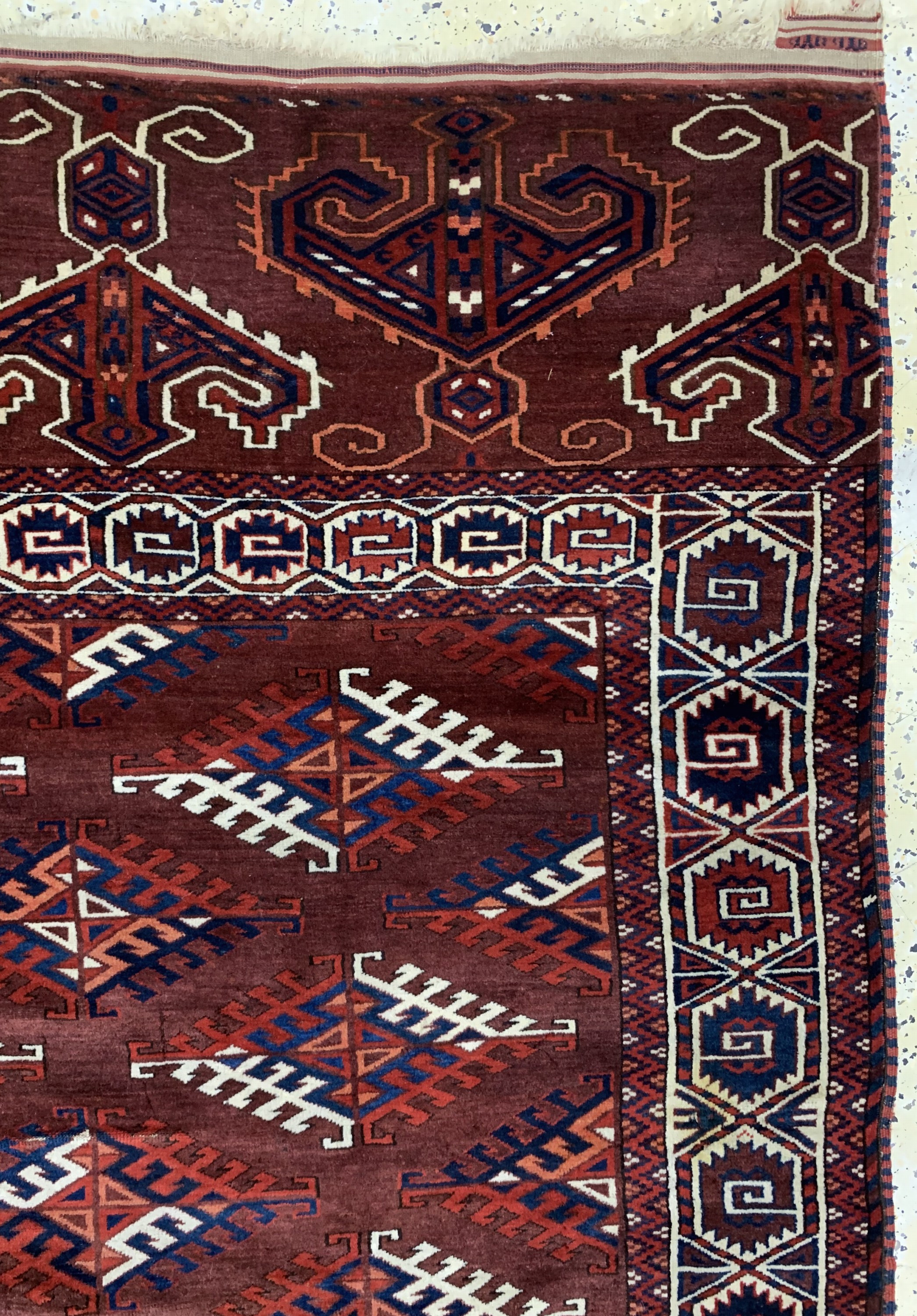 Detail e: Yomud Hauptteppich antik, Turkmenistan, 19.Jhd, Wolle auf Wolle, ca. 333 x 190 cm, EHZ: 4