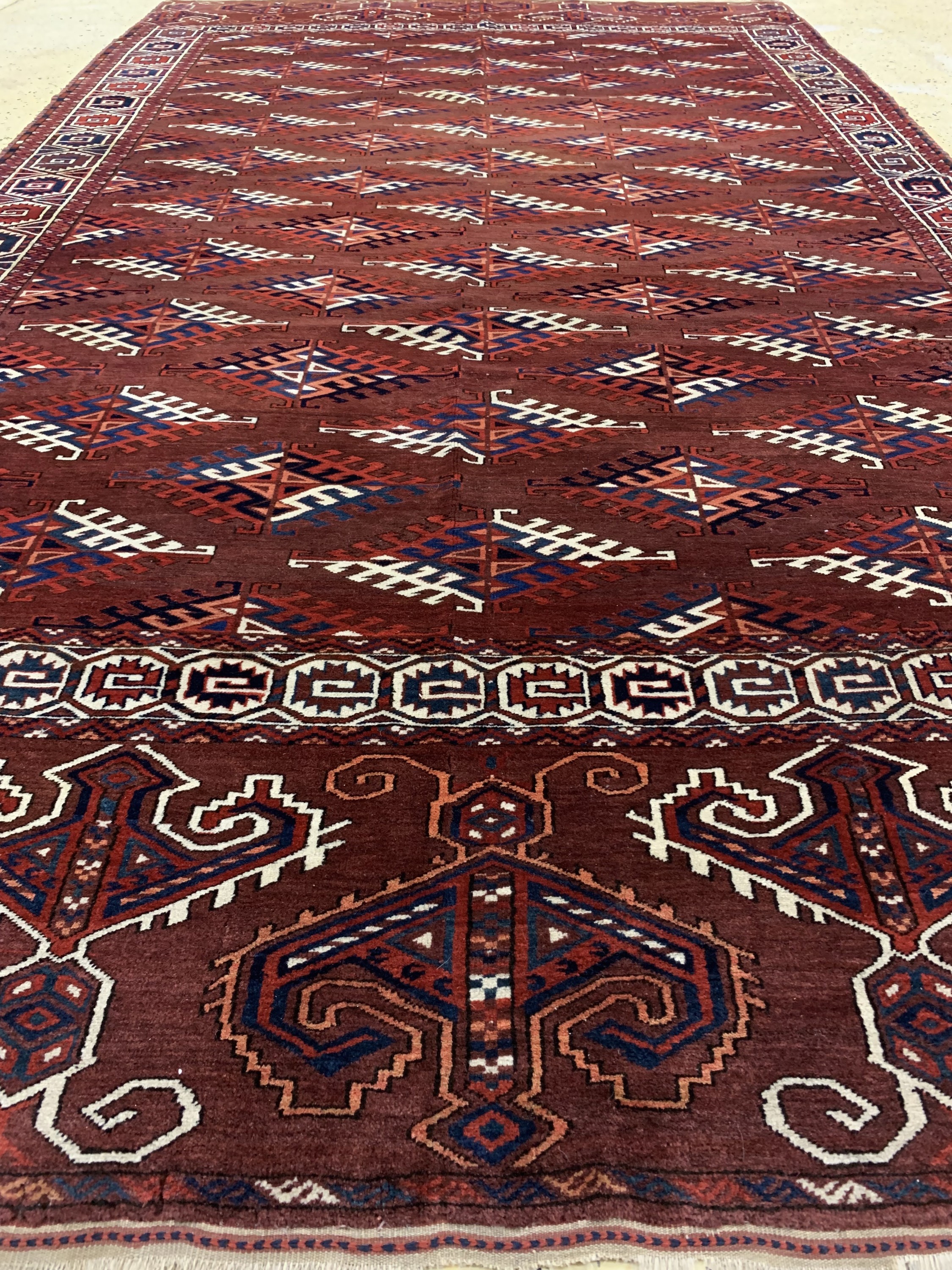 Detail f: Yomud Hauptteppich antik, Turkmenistan, 19.Jhd, Wolle auf Wolle, ca. 333 x 190 cm, EHZ: 4
