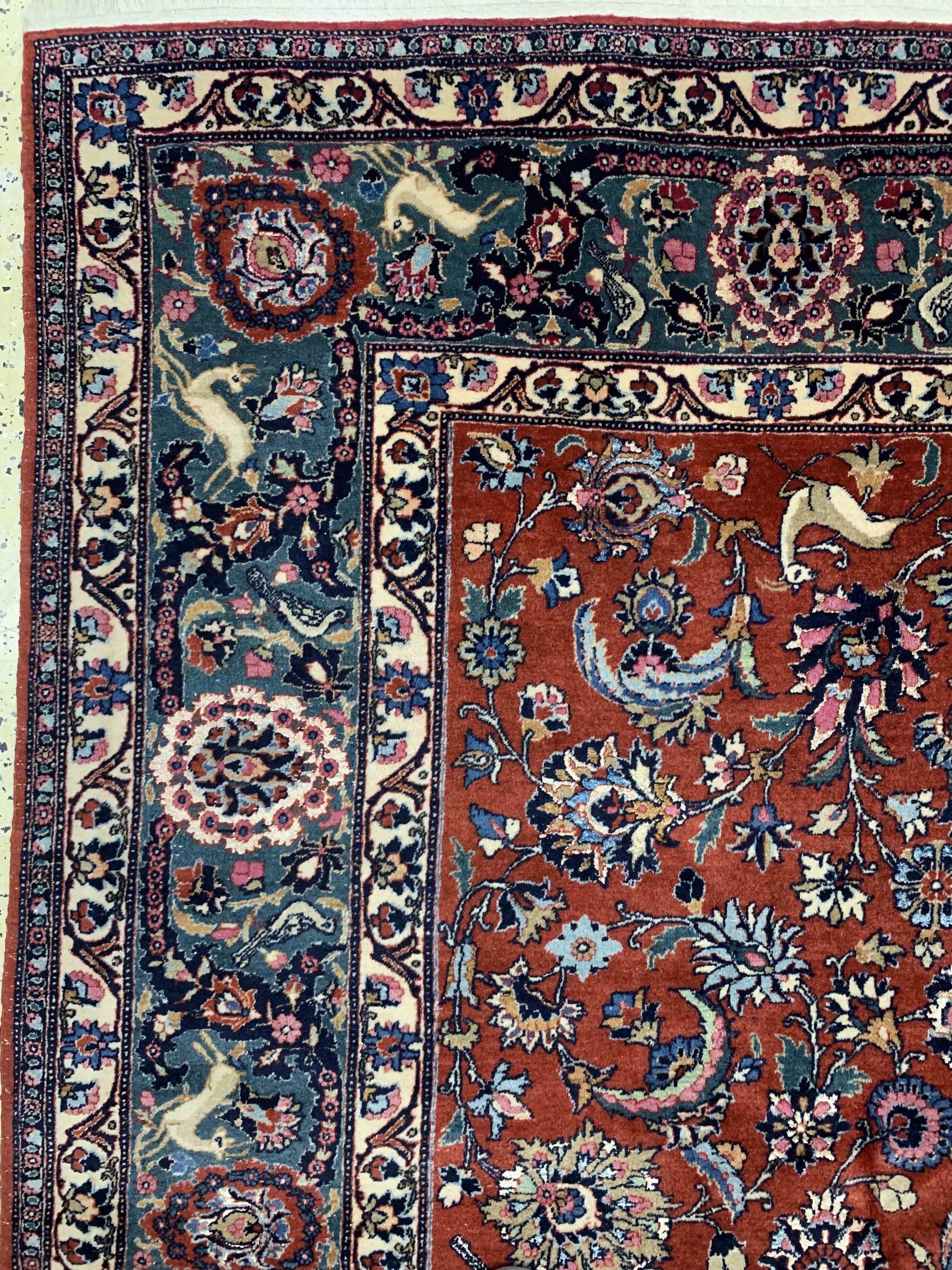 Detail d: Teheran mit Seide, Persien, Anfang 20.Jhd, Wolle mit Seide, ca. 344 x 240 cm, EHZ: 2, gereinigt