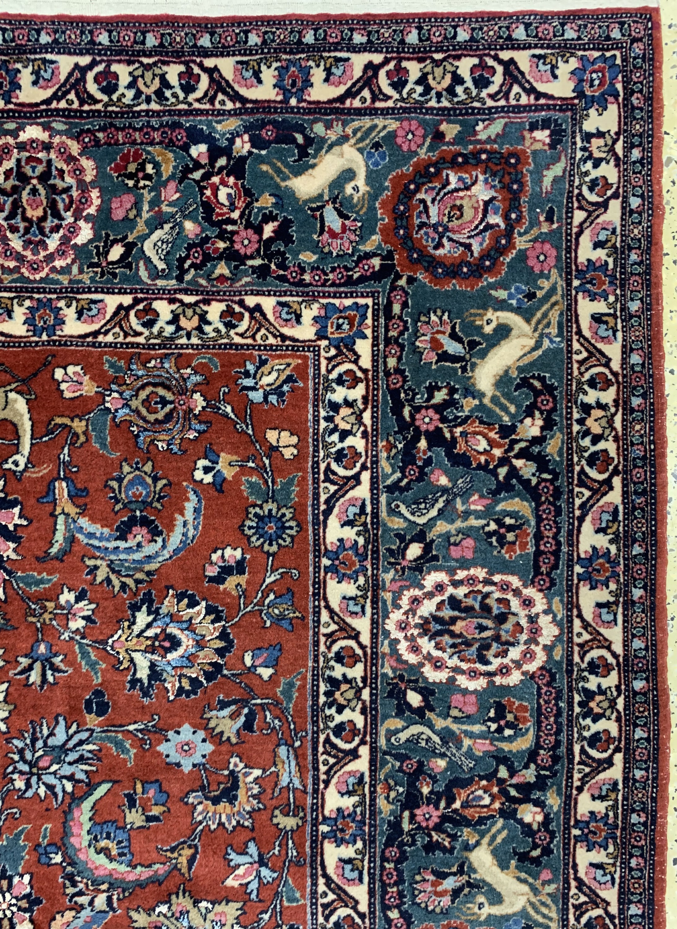 Detail e: Teheran mit Seide, Persien, Anfang 20.Jhd, Wolle mit Seide, ca. 344 x 240 cm, EHZ: 2, gereinigt