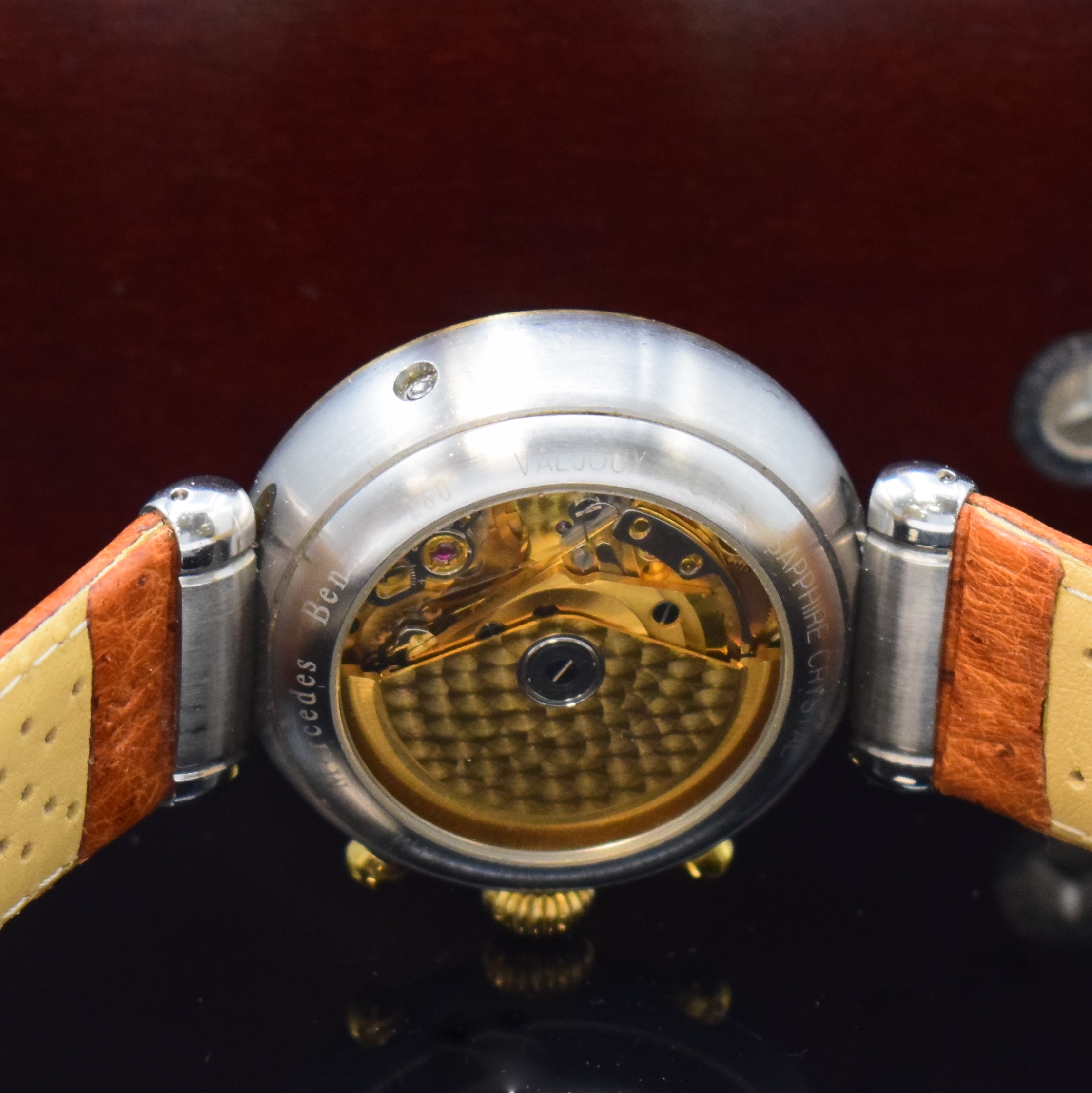 Detail e: MERCEDES BENZ Armbandchronograph, Automatik, Schweiz um 1998, Edelstahl/Gold kombiniert inkl. orig. Lederband m. Faltschl., beids. vergl., teilguill. ...