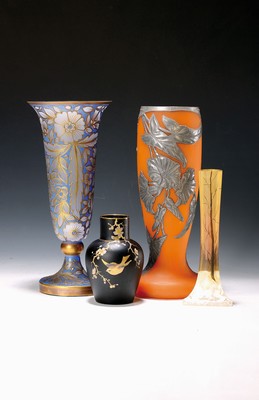 Image Four vases, Art Nouveau, around 1900/20, 1x Legras, painted decor, winter landscape, H. ...