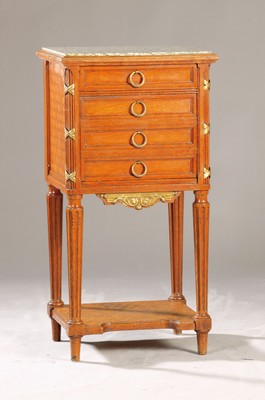 Image bedside table, France, 19th c., solid oak partly oak veneer, on fluted legs, with ...