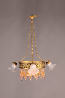 Image Ceiling lamp, France, around 1900, embossed metal fittings with garland decoration and ...