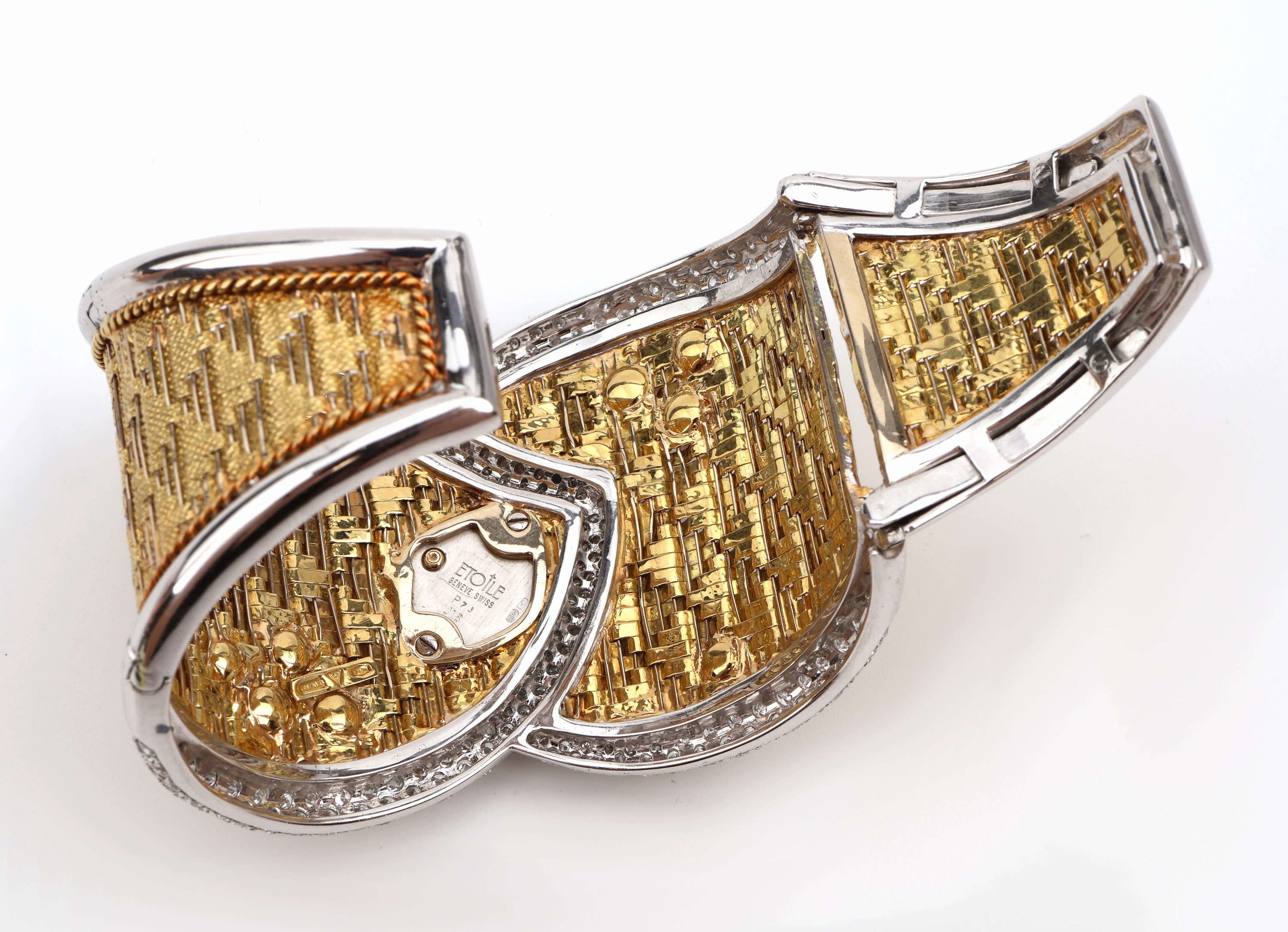Detail c: Außergewöhnliche 18 kt Gold Perl-Brillant- Armspange mit eingebauter Uhr, GG/WG 750/000, 8 Zuchtperlen mit feinem Lüster in versch. Größen, ...