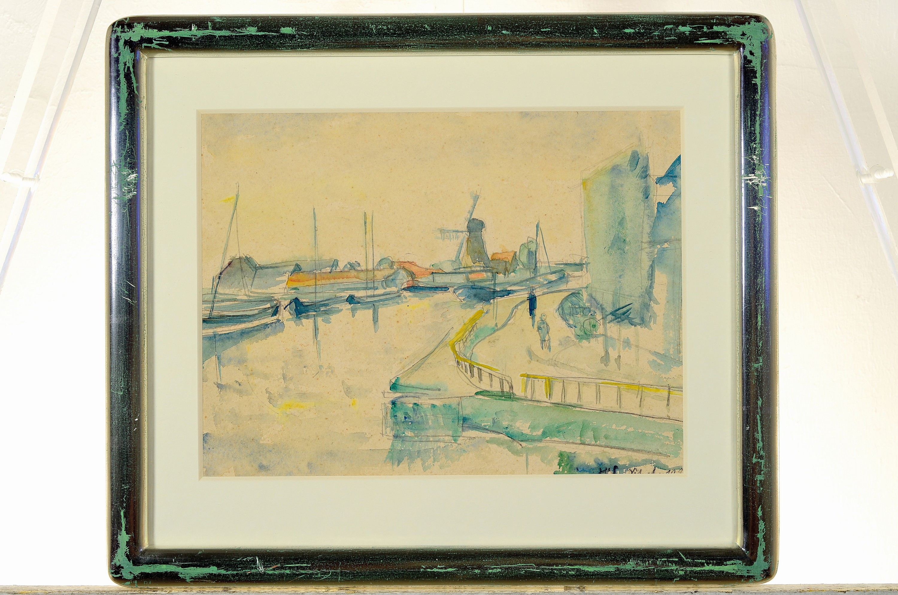 Detail n: Otto Ditscher, 1904-1987 Neuhofen, 2 Aquarelle, 1x bez. aus Lubin Januar 1943, Winterlandschaft, sign., 1x Niederländische Landschaft am Kanal, ...