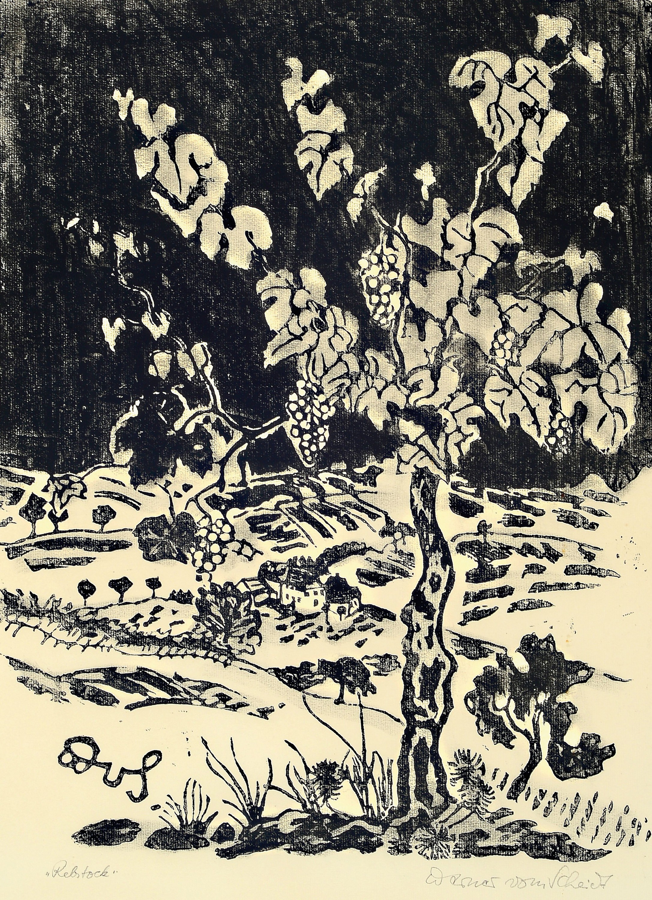 Detail a: Werner vom Scheidt, 1894 Großblittersdorf-1984 Bad Bergzabern, 2 Holzschnitte und eine Radierung: "Herbstgedicht, Holzschnitt, sign. und ...