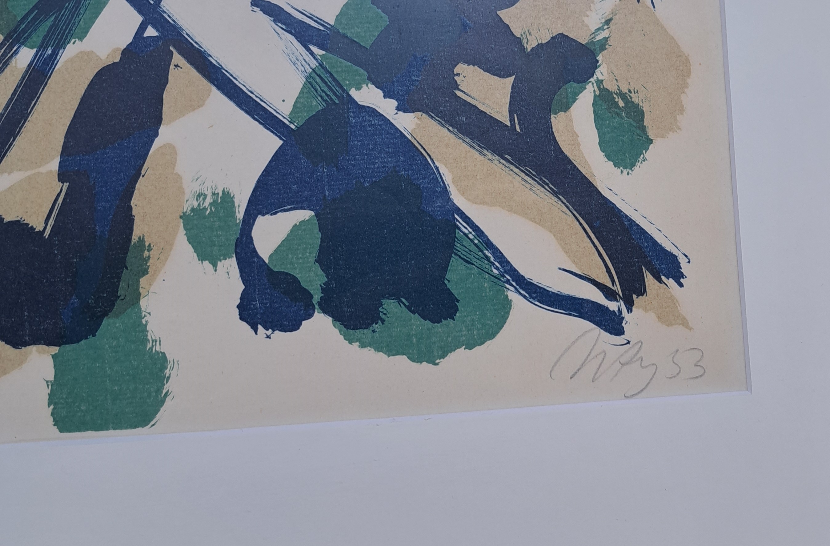 Detail a: Ernst Wilhelm Nay, 1902-1968, Algraphie 1953-2, Farblithographie, handsigniert und dat. 53, num. 9/40, ca. 48x61cm, PP, u.Gl., R. ca. 6+4x76cm