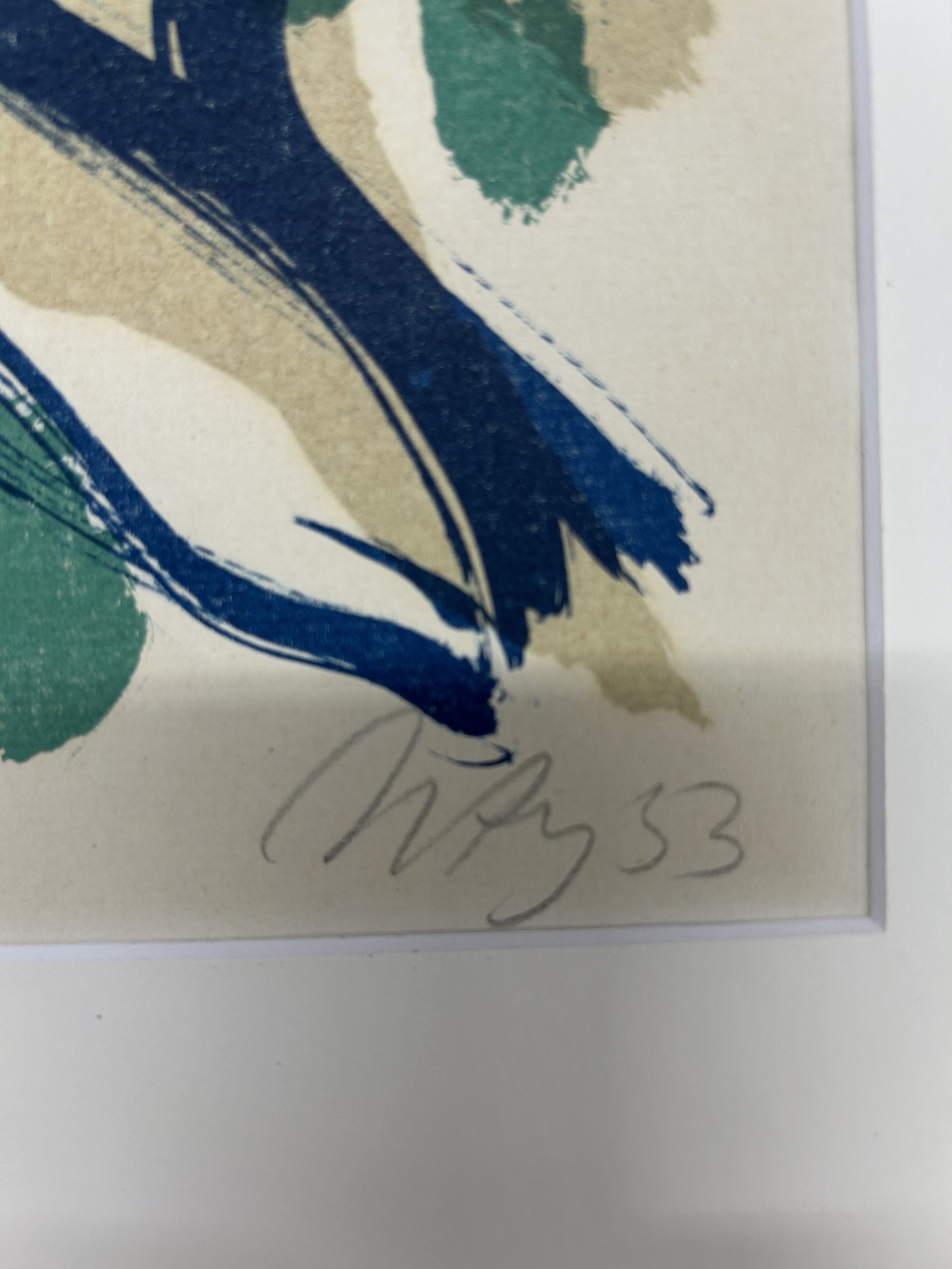 Detail j: Ernst Wilhelm Nay, 1902-1968, Algraphie 1953-2, Farblithographie, handsigniert und dat. 53, num. 9/40, ca. 48x61cm, PP, u.Gl., R. ca. 6+4x76cm