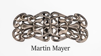 Image Belt buckle , german MARTIN MAYER, Mainz, 800 silver, fine floral decor, geometric ...