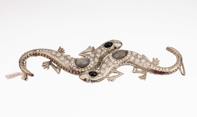 Image 2-part belt buckle "salamander" , metal chromed, colourless, white, grey and ...