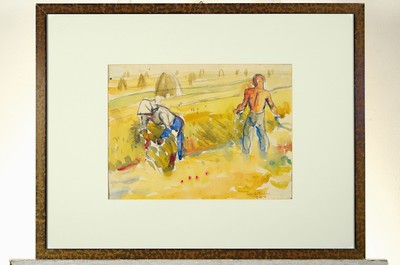 Image 26794452 - Otto Ditscher, 1904-1987 Neuhofen, couple at the harvest, watercolor on paper, handsigned and dated 1946, approx. 29x38cm, PP, etc., frame approx. 53x68cm