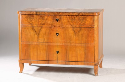 Image chest of drawers, Biedermeier, 1840/50, walnutveneer, partly root nut veneer, 3 drawers, ...