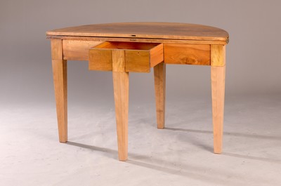 26794490a - folding table/transformation table ,Biedermeier, 19th c., , cherry tree, feet replaced, tabletop hinged or as Demi-Lune usable, approx. 74 x 116 cm, as Demi-Lune approx. 74 x 58 cm, condition 2