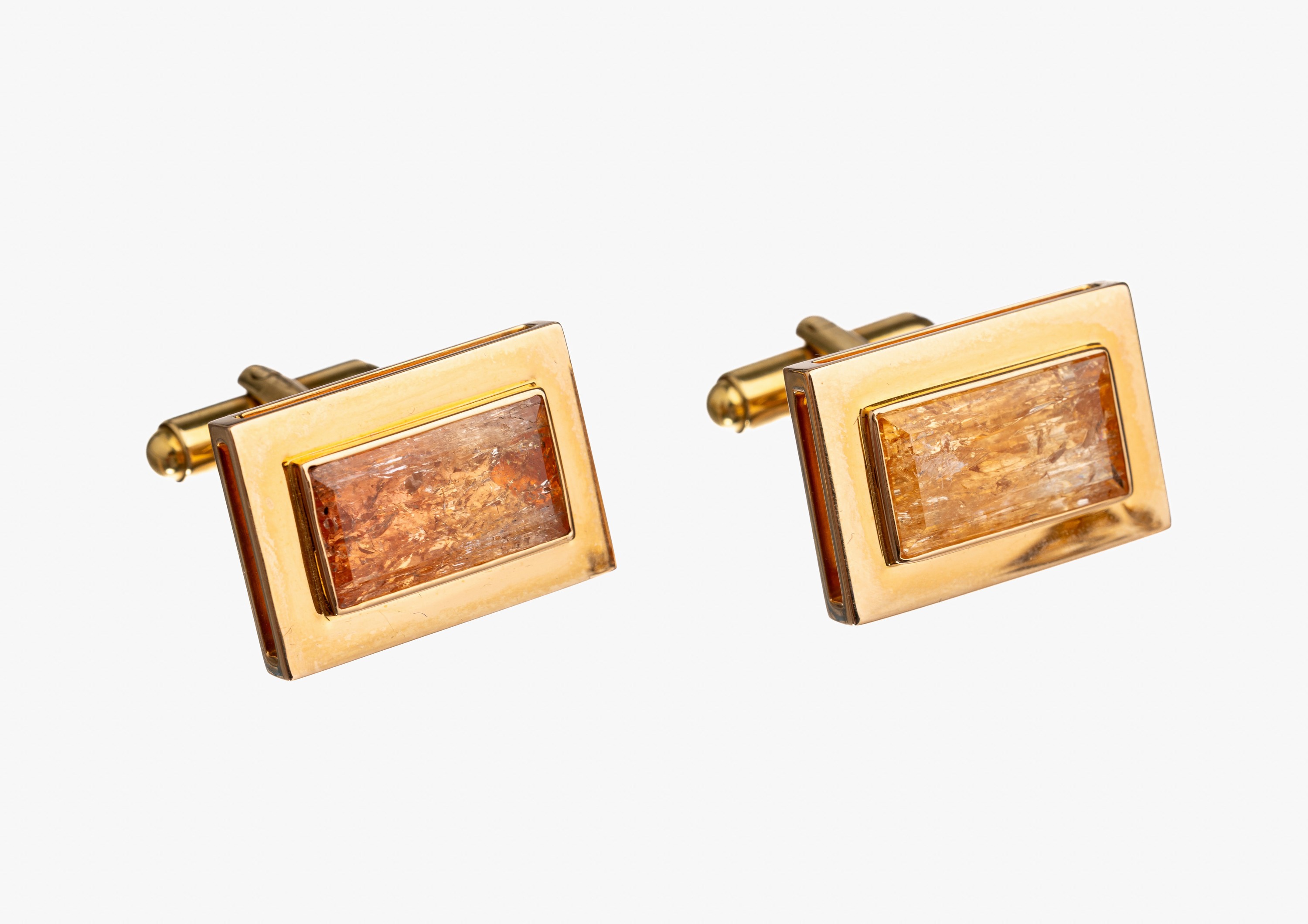 Paar 18 kt Gold Rutilquarz-Manschettenknöpfe, GG 750/000, 2 Rutilquarz Rechtecke, ca. 26.4 g