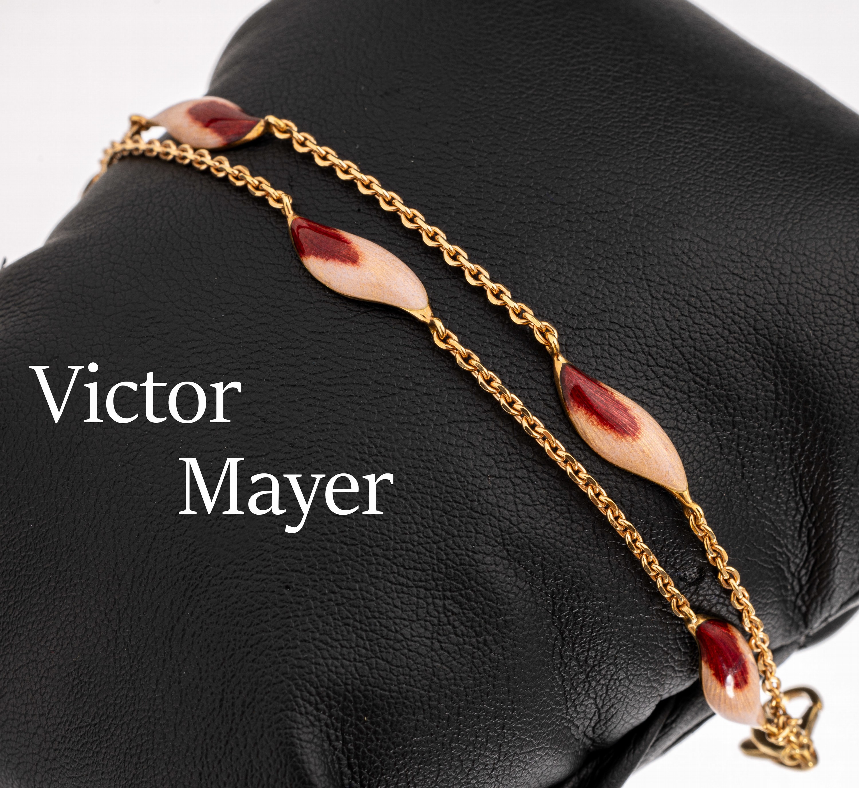 2-reihiges 18 kt Gold Email-Armband, GG 750/000, Meistermarke VICTOR MAYER, limit. Auflage hier Nr. 7/300, emaill. Blätter mit Email im Farbverlauf ...