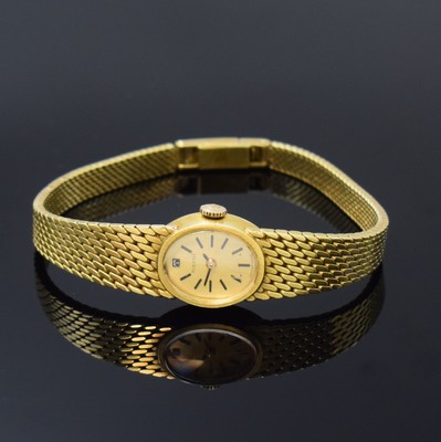 Image 26794606 - TISSOT 14k yellow gold ladies wristwatch, Switzerland around 1965, manual winding, snap on case back, gold coloured dial with applied hour-indices, blackened hands, copper coloured lever movement calibre 530, 17 jewels, diameter approx. 16 mm, length approx. 18 cm, weight approx. 31g, needs to be overhauled, condition 2-3
