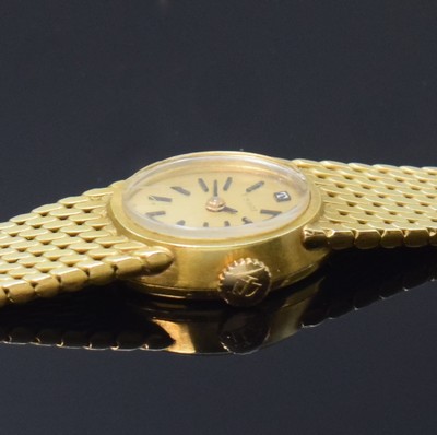 26794606d - TISSOT 14k yellow gold ladies wristwatch, Switzerland around 1965, manual winding, snap on case back, gold coloured dial with applied hour-indices, blackened hands, copper coloured lever movement calibre 530, 17 jewels, diameter approx. 16 mm, length approx. 18 cm, weight approx. 31g, needs to be overhauled, condition 2-3
