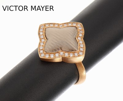 Image 18 kt gold brilliant-ring , YG 750/000, manufacturer's brand VICTOR Mayer, surface ...