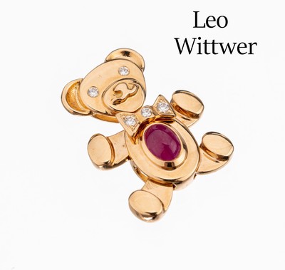 Image 18 kt gold Leo Wittwer ruby-brilliant "Teddy" pendant, YG 750/000, belly with ...