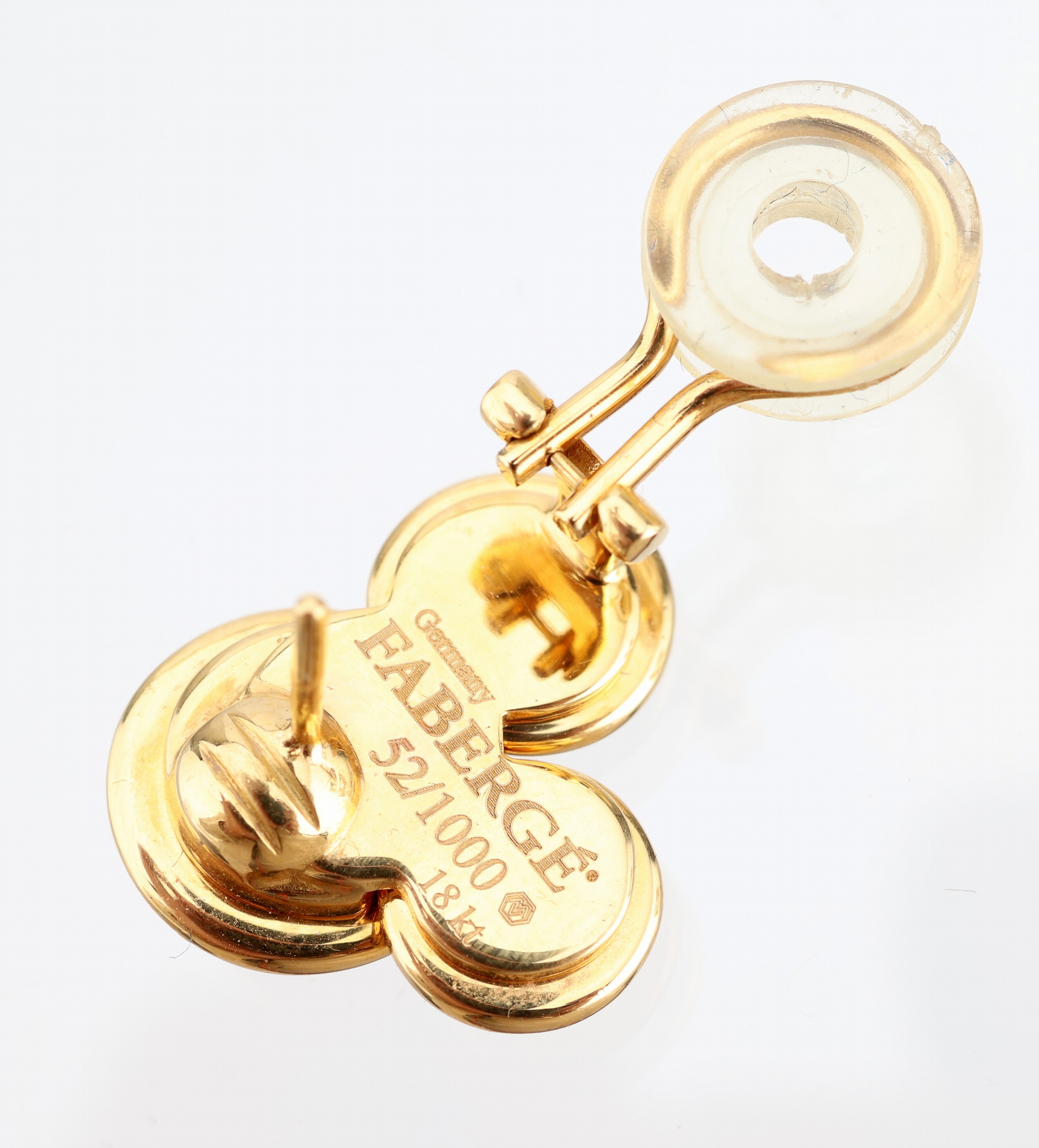 Detail e: Paar 18 kt Gold FABERGE Email-Brillant- Ohrstecker, GG 750/000, 3 emailierten Kreisen in Gelb, Grün und Rose sowie 3 Brillanten zus. ca. 0.20 ct ...