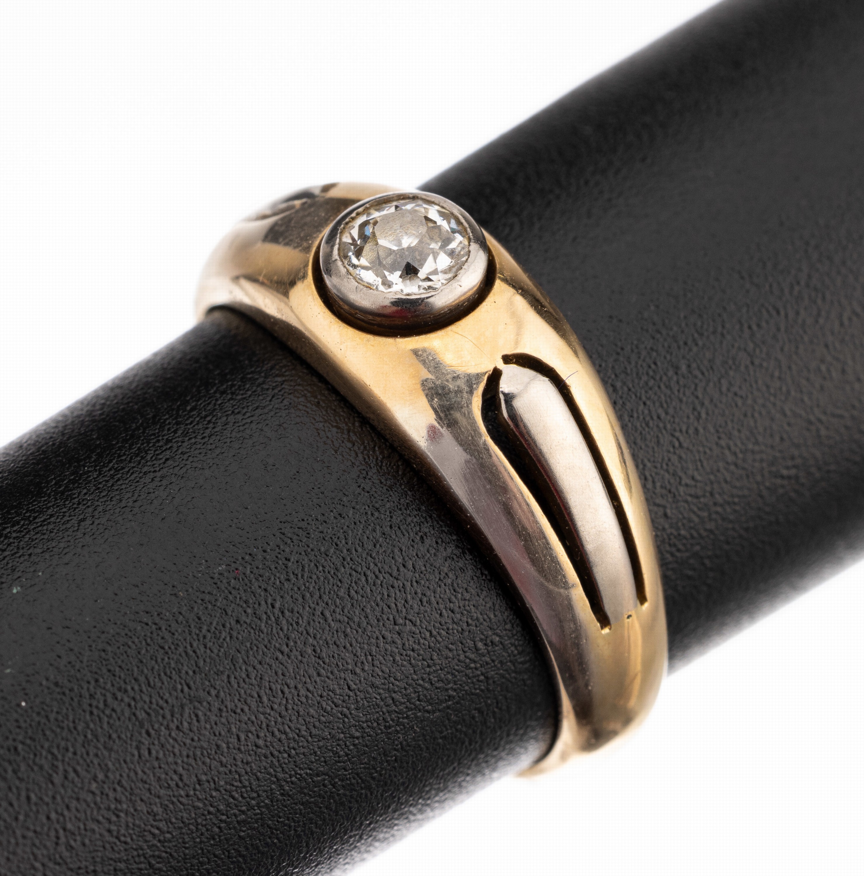 14 kt Gold Diamant-Ring , GG/WG 585/000, um 1910, Altschliff-Diamant ca. 0.35 ct l.get.Weiß/si, RW 55, ca. 5 g