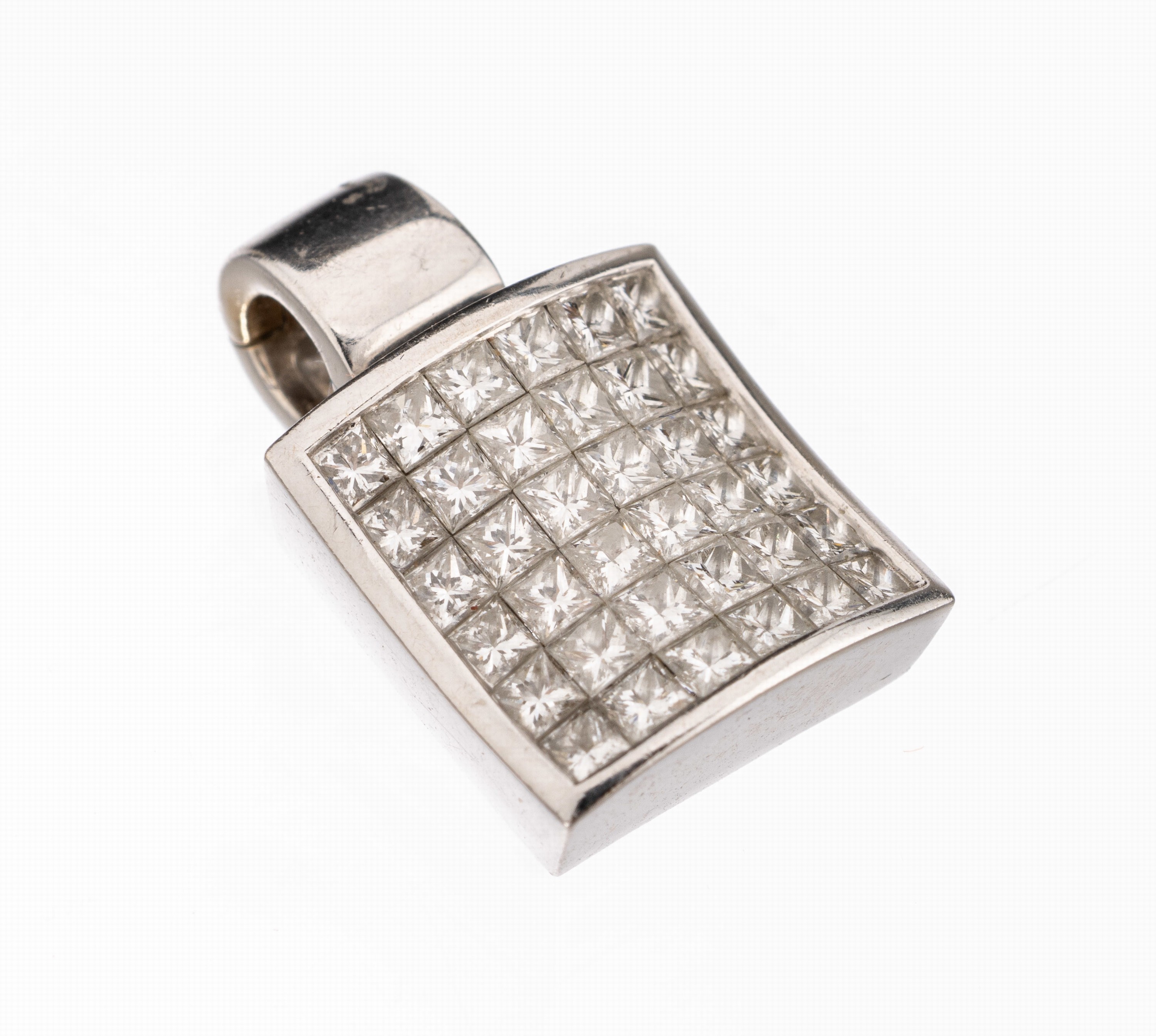 18 kt Gold Diamant-Clipanhänger, WG 750/000, Diamantcarrees zus. ca. 1.80 ct Weiß/si, ca. 4.1 g, L. ca. 1.5 cm