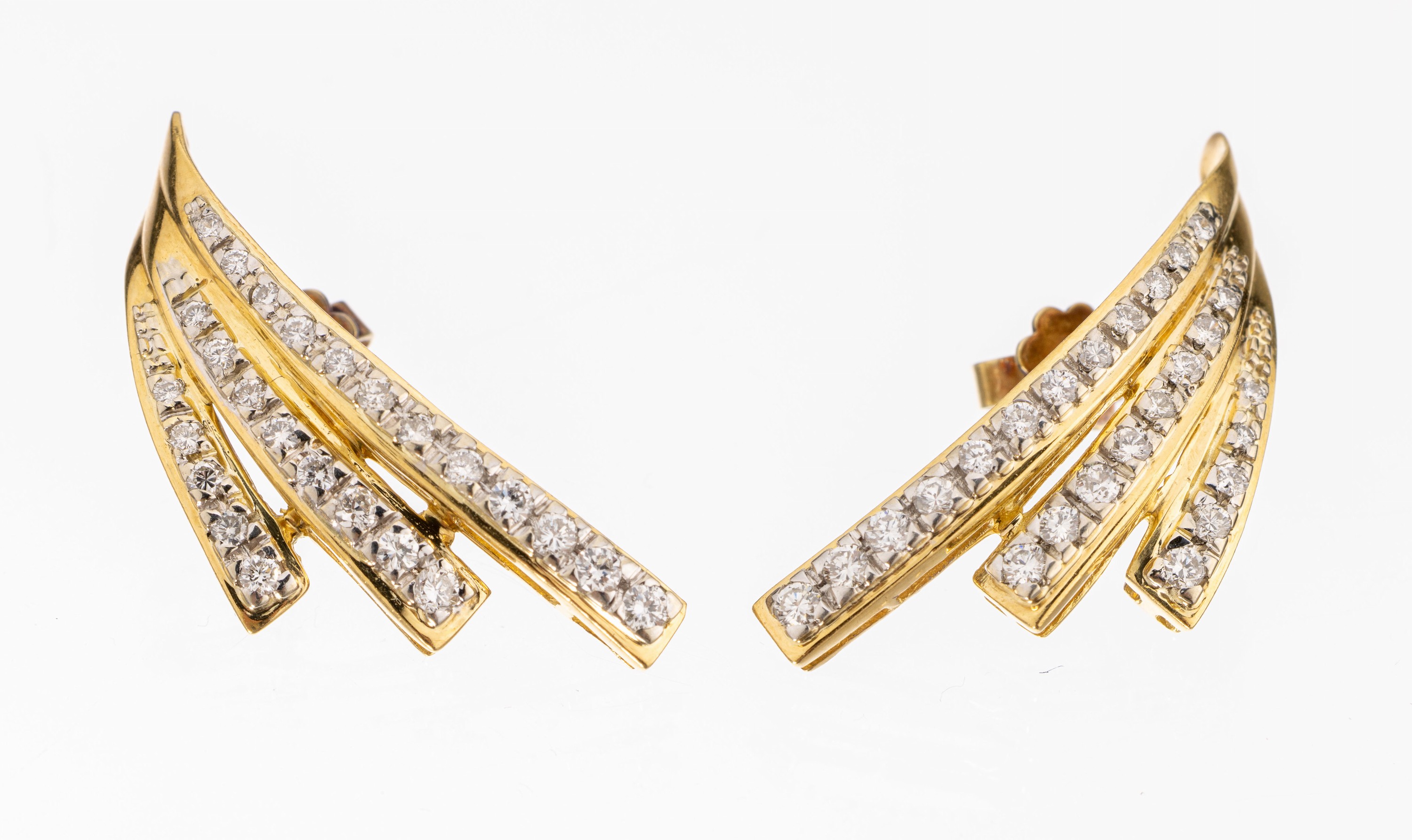 Paar 14 kt Gold Brillant-Ohrstecker, GG 585/000, Brillanten zus. ca. 1.1 ct Weiß/si, ca. 9.1 g, L. ca. 3.2 cm