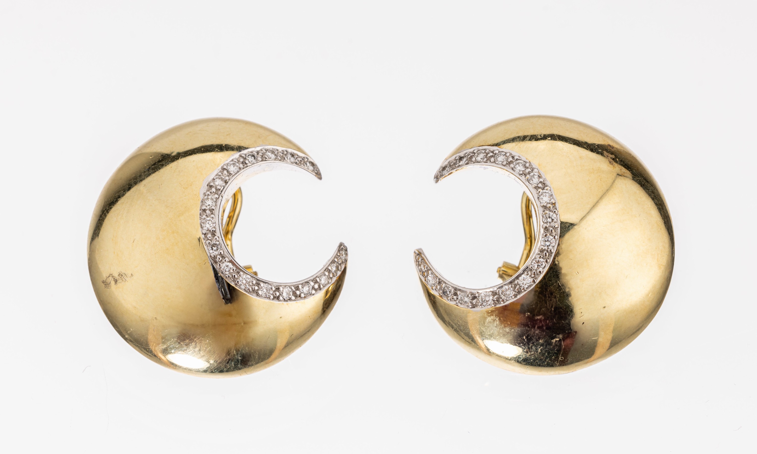Paar 14 kt Gold Brillant-Ohrstecker, GG 585/000, 34 Brillanten zus. ca. 0.40 ct Weiß/si-p, ca. 20.4 g