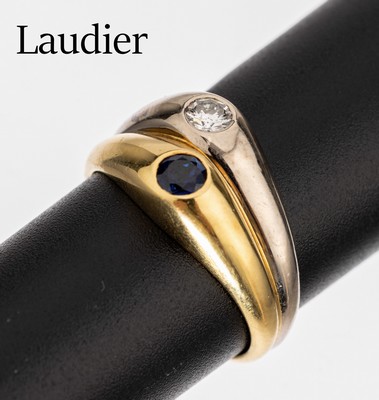 Image 18 kt Gold LAUDIER Saphir Diamant Ring, GG/WG 750/000, Brillant ca, 0.16 ct ...