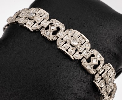 Image Platinum diamond-bracelet , Pt. tested, in style of Art-Deco, old cut diamonds and 8/8- ...