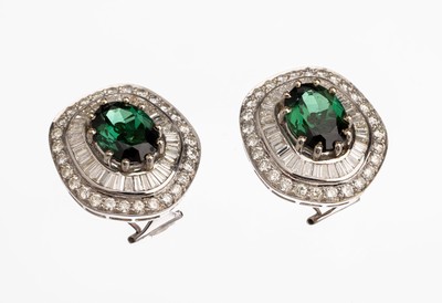 Image 26794939 - Pair of 18 kt gold tourmaline diamond earrings