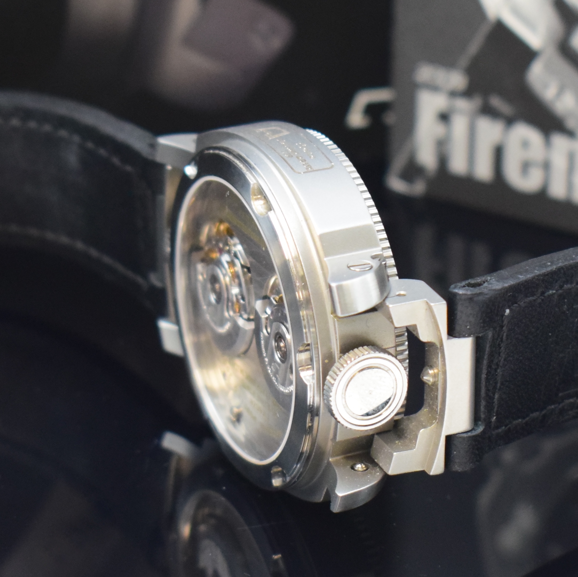 Detail c: ANONIMO Herrenarmbanduhr mit 2. Zeitzone Firenze Dual Time 2009, Automatik, Italien um 2009, beids. vergl. Edelstahlgeh. inkl. Lederband m. orig. ...