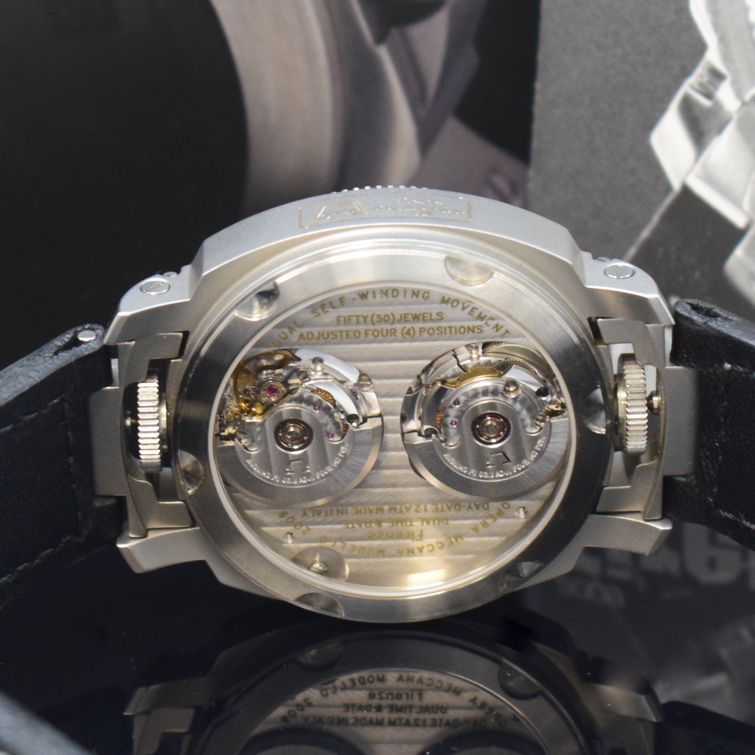 Detail f: ANONIMO Herrenarmbanduhr mit 2. Zeitzone Firenze Dual Time 2009, Automatik, Italien um 2009, beids. vergl. Edelstahlgeh. inkl. Lederband m. orig. ...