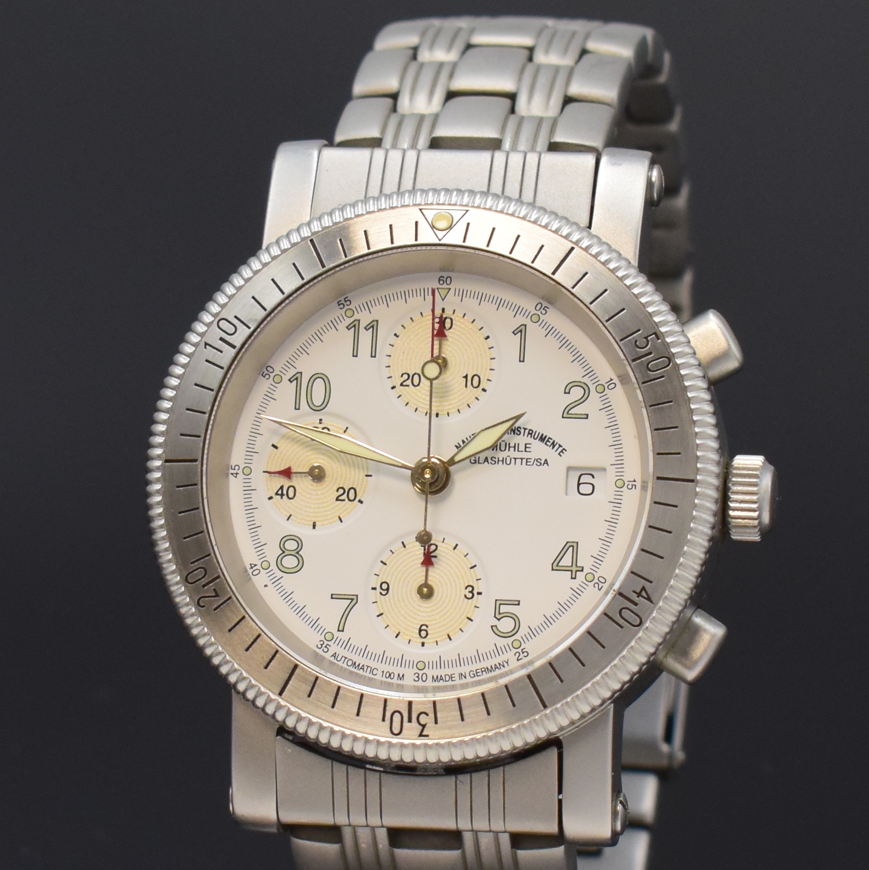 Detail a: MÜHLE GLASHÜTTE Armbandchronograph Marineflieger Referenz M 13100, Automatik, Deutschland um 2000, beids. vergl. Edelstahlgeh. inkl. Gliederband m. ...