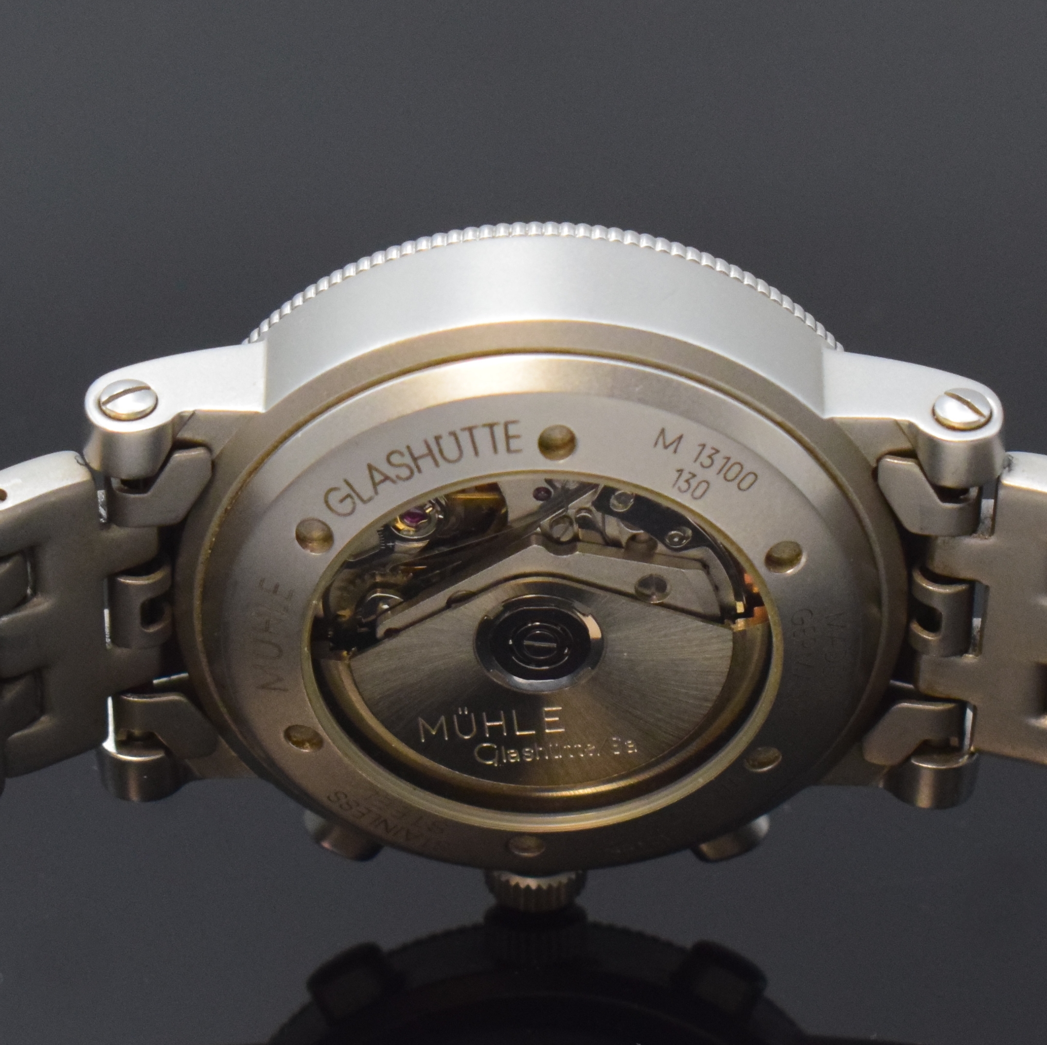 Detail c: MÜHLE GLASHÜTTE Armbandchronograph Marineflieger Referenz M 13100, Automatik, Deutschland um 2000, beids. vergl. Edelstahlgeh. inkl. Gliederband m. ...