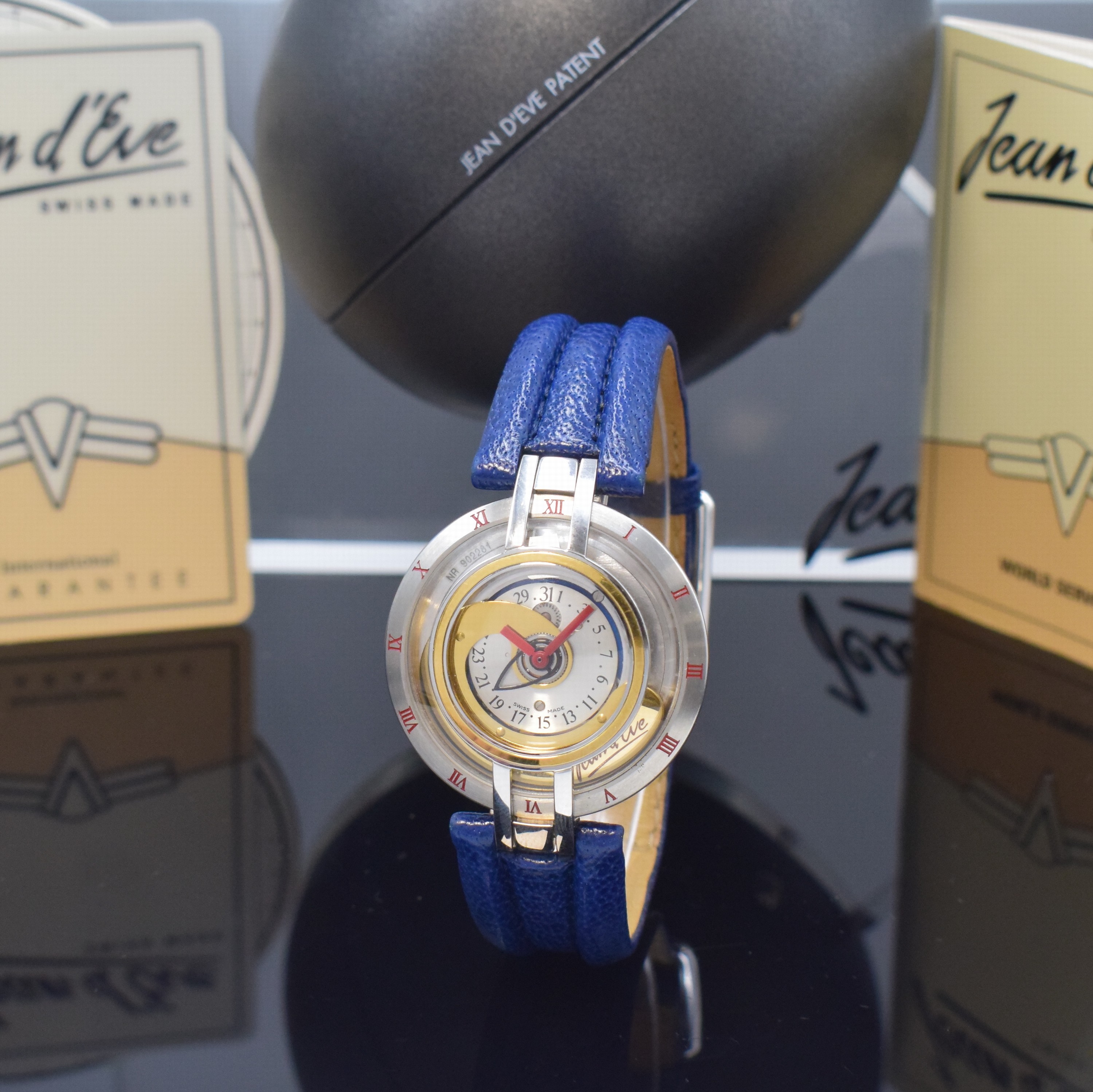 JEAN D´EVE ausgefallene, seltene Armbanduhr Modell Samara, Schweiz 1990er Jahre, Edelstahl/Gold kombiniert inkl. orig. Lederband m. orig. Dornschl., ...