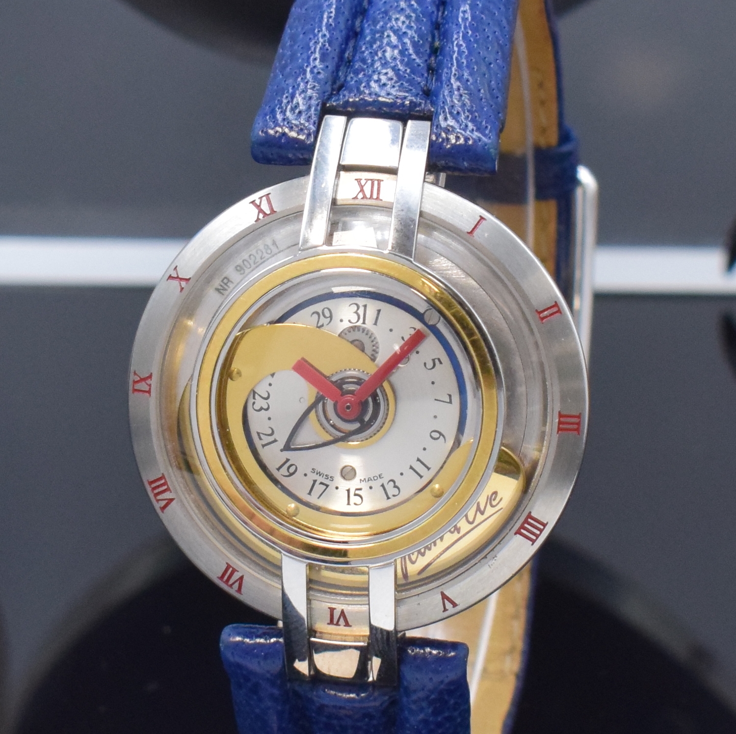 Detail a: JEAN D´EVE ausgefallene, seltene Armbanduhr Modell Samara, Schweiz 1990er Jahre, Edelstahl/Gold kombiniert inkl. orig. Lederband m. orig. Dornschl., ...