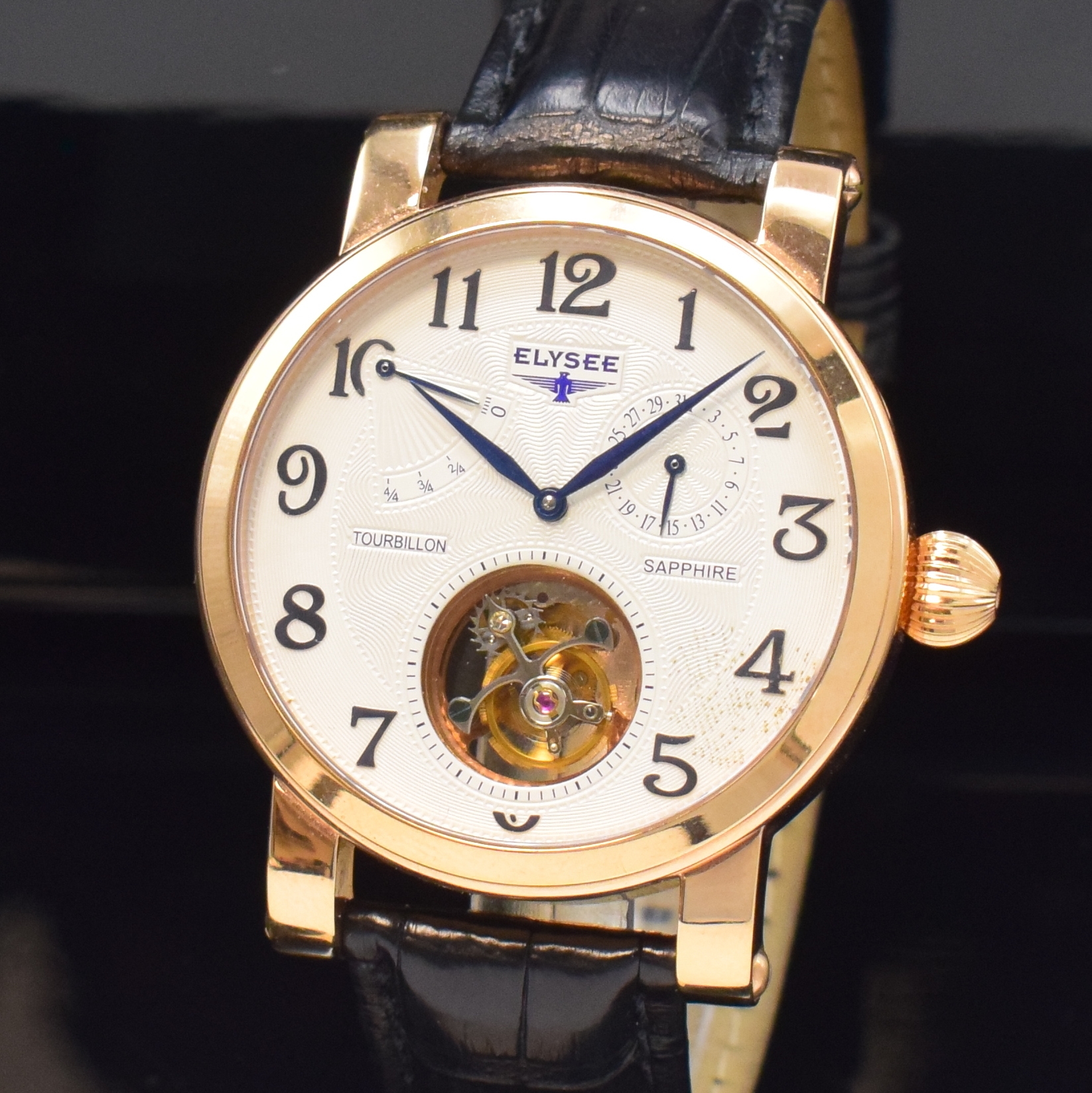 Detail a: ELYSEE auf 100 Stück limitiertes Armbandtourbillon Referenz 49042, um 2010, Handaufzug, verg., beids. vergl. Edelstahlgeh. inkl. orig. Lederband m. ...