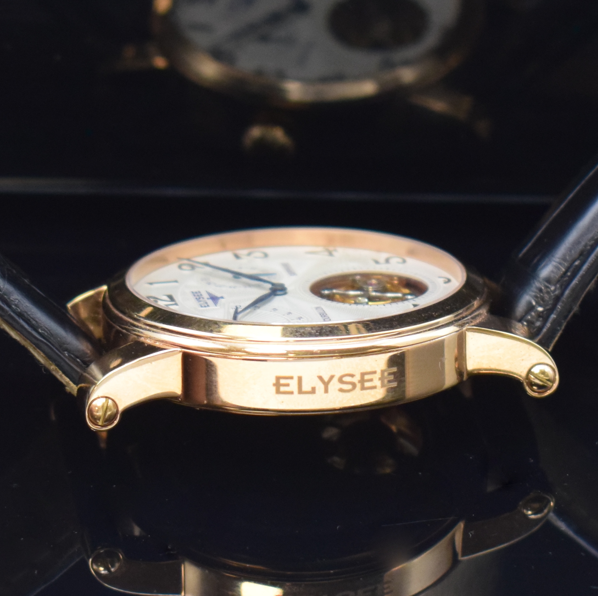 Detail d: ELYSEE auf 100 Stück limitiertes Armbandtourbillon Referenz 49042, um 2010, Handaufzug, verg., beids. vergl. Edelstahlgeh. inkl. orig. Lederband m. ...