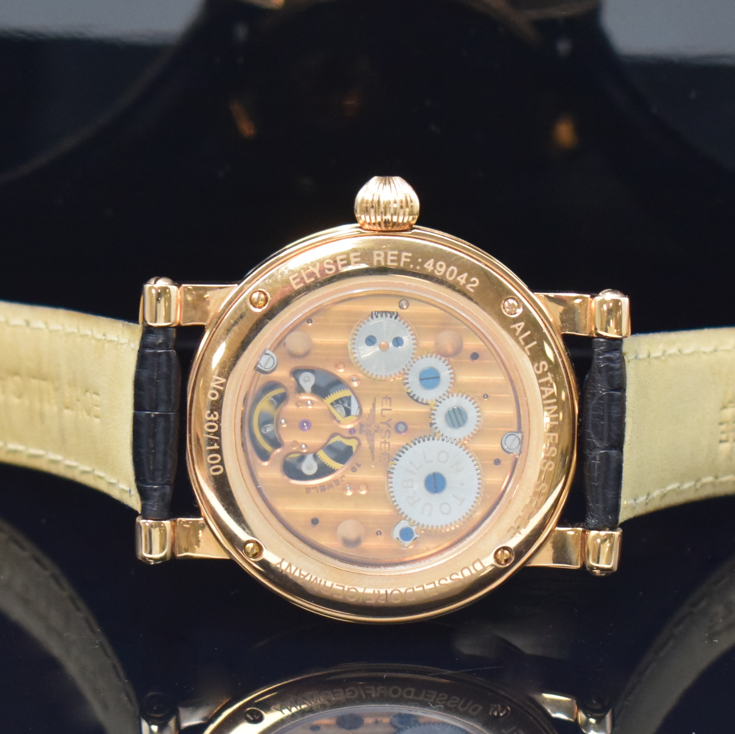 Detail e: ELYSEE auf 100 Stück limitiertes Armbandtourbillon Referenz 49042, um 2010, Handaufzug, verg., beids. vergl. Edelstahlgeh. inkl. orig. Lederband m. ...