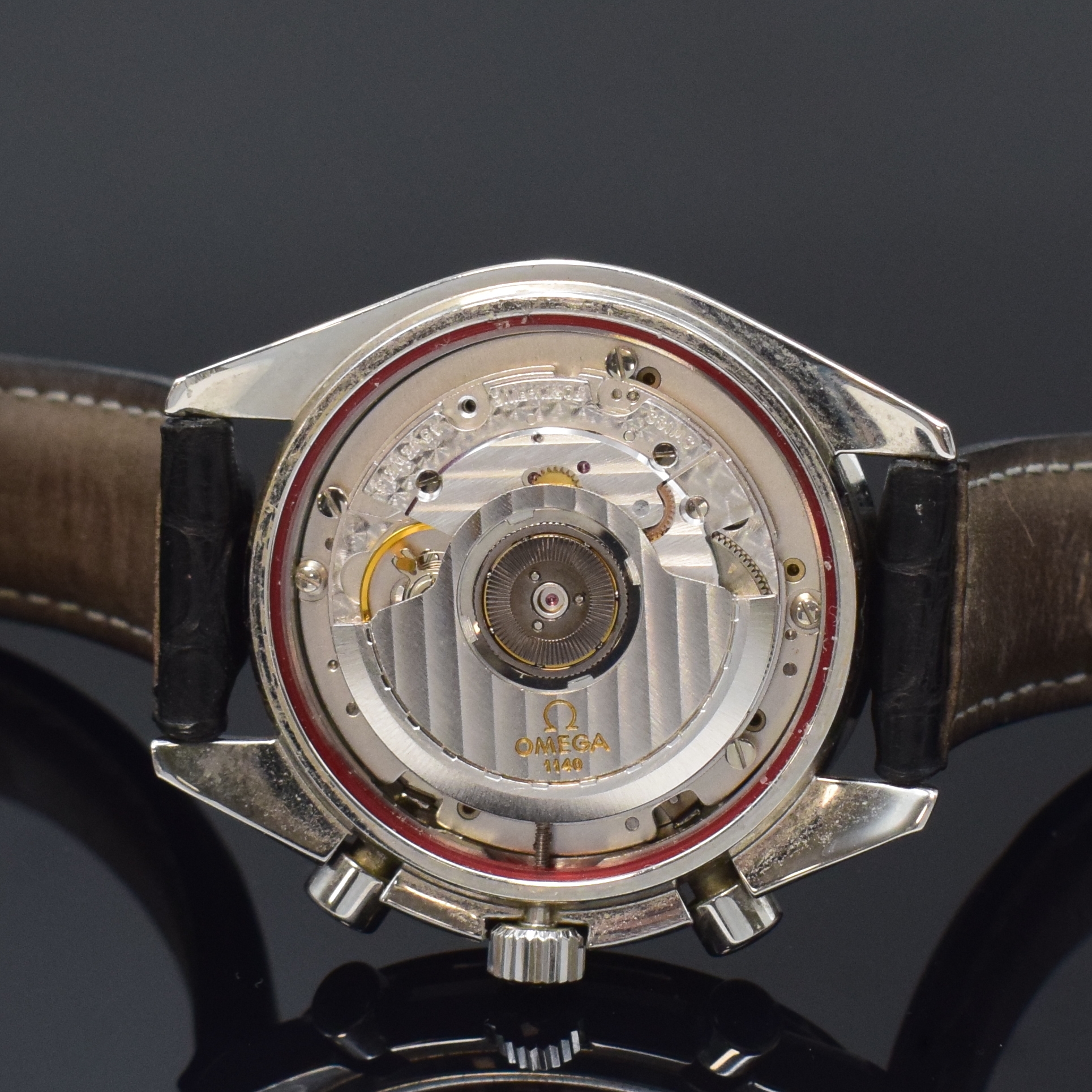 Detail f: OMEGA Armbandchronograph Speedmaster Referenz 175.0032, Schweiz um 1990, Automatik, Edelstahlgeh., Boden aufgedr., neutr. Lederband m. orig. ...