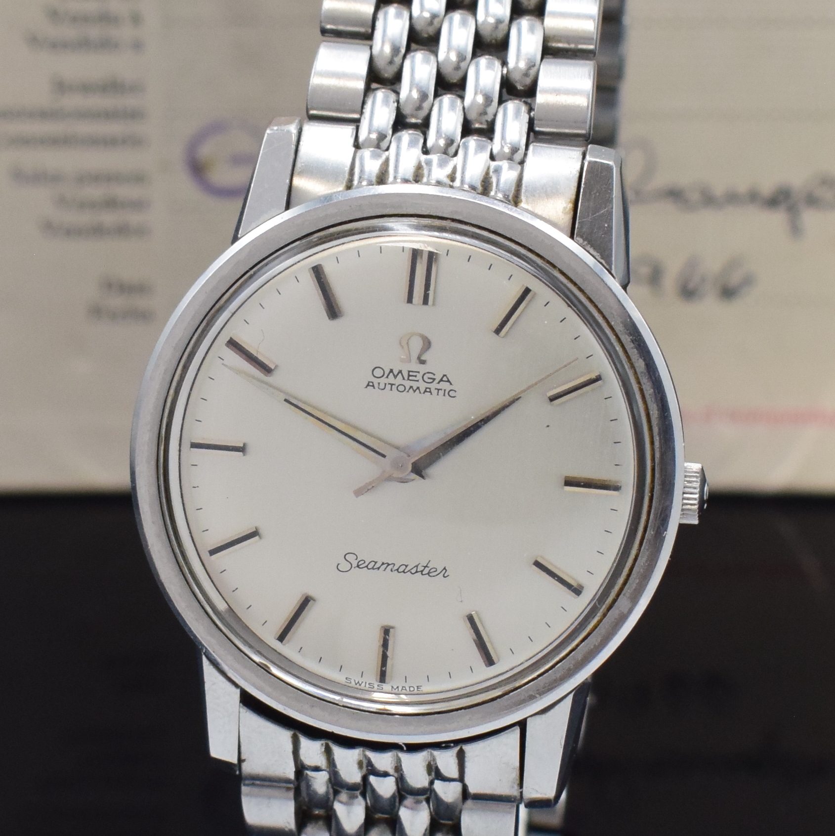 Detail a: OMEGA Seamaster Herrenarmbanduhr in Stahl Referenz 165.003, Schweiz verk. lt. beil. Garantie 08/1966, Automatik, orig. Gliederband m. Faltschl., ...